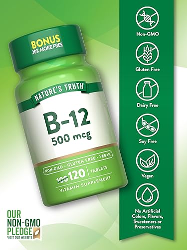 Miniatura 3 de Nature's Truth Vitamina B12 | 500 mcg | 120 tabletas | Suplemento vegano, sin OMG y sin gluten