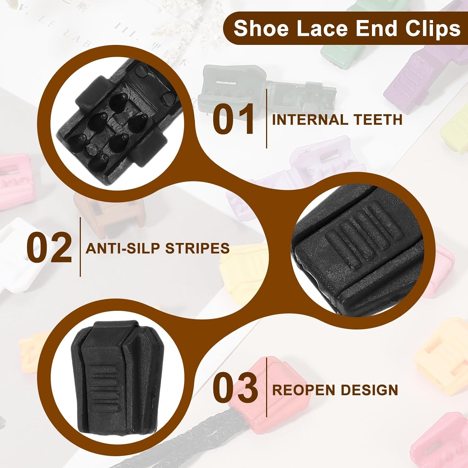 Zipper Pull Cord Lock End Tips, Plastic Shoe Lace End Clips Cord End Tips for No Tie Shoelace - Running Shoe