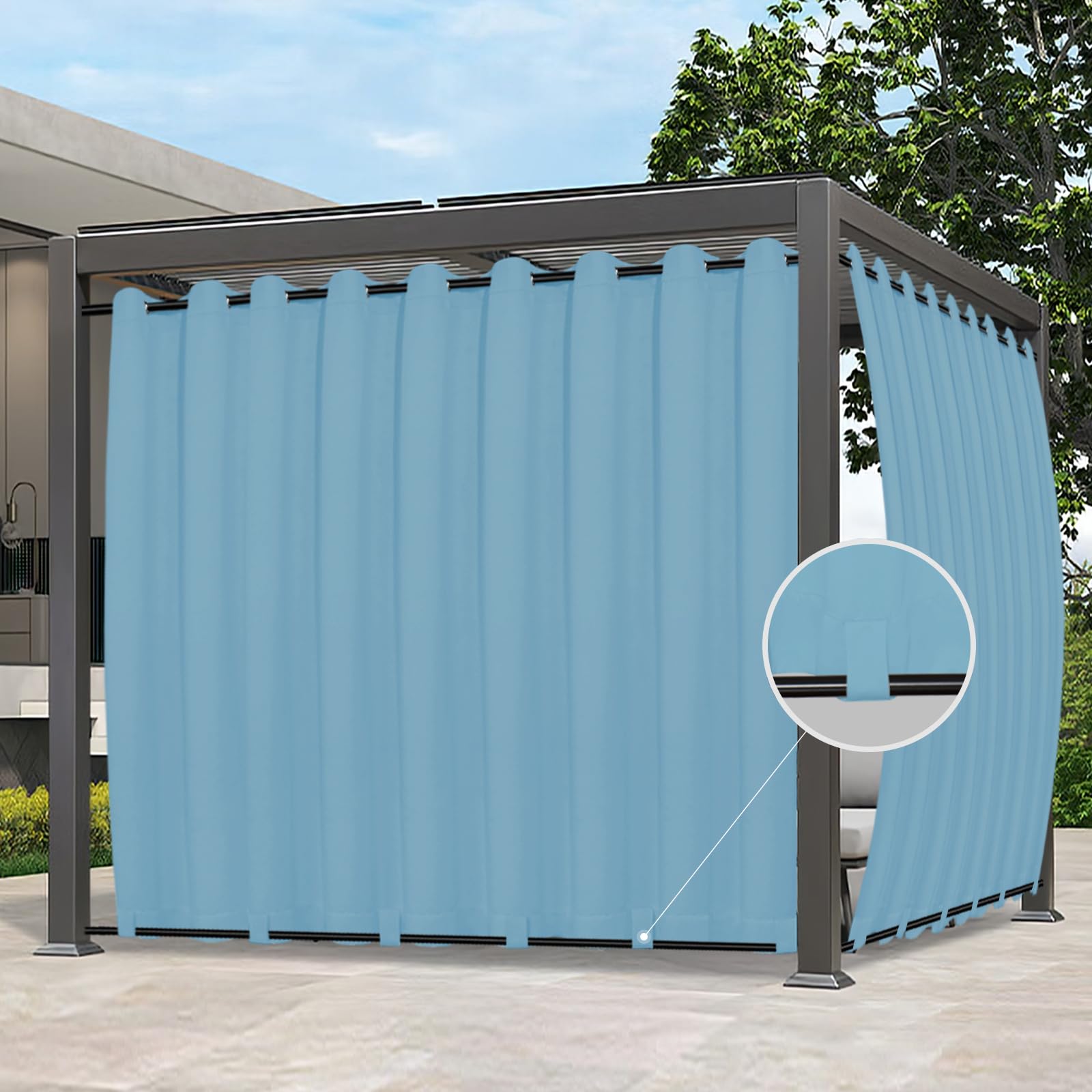 Easy-Going Outdoor Curtains for Patio 1 Panel, 150x84 inch, Sky Blue