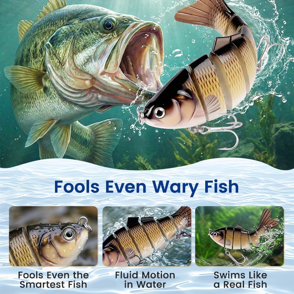 Robotic Fishing Lure, 2026 Upgrade 3D Swimming Bait for Freshwater & Saltwater, Lifelike Fishing Lures for Bass Trout Walleye Crappie, Strongest Fiber Jointed Swimbaits