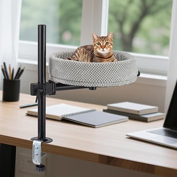 Height Adjustable Cat Bed for Desks - 360  Rotation, Anti-pinch and Space Saving, Cat Companion Bed with Pineapple Pattern XL, Dark Grey