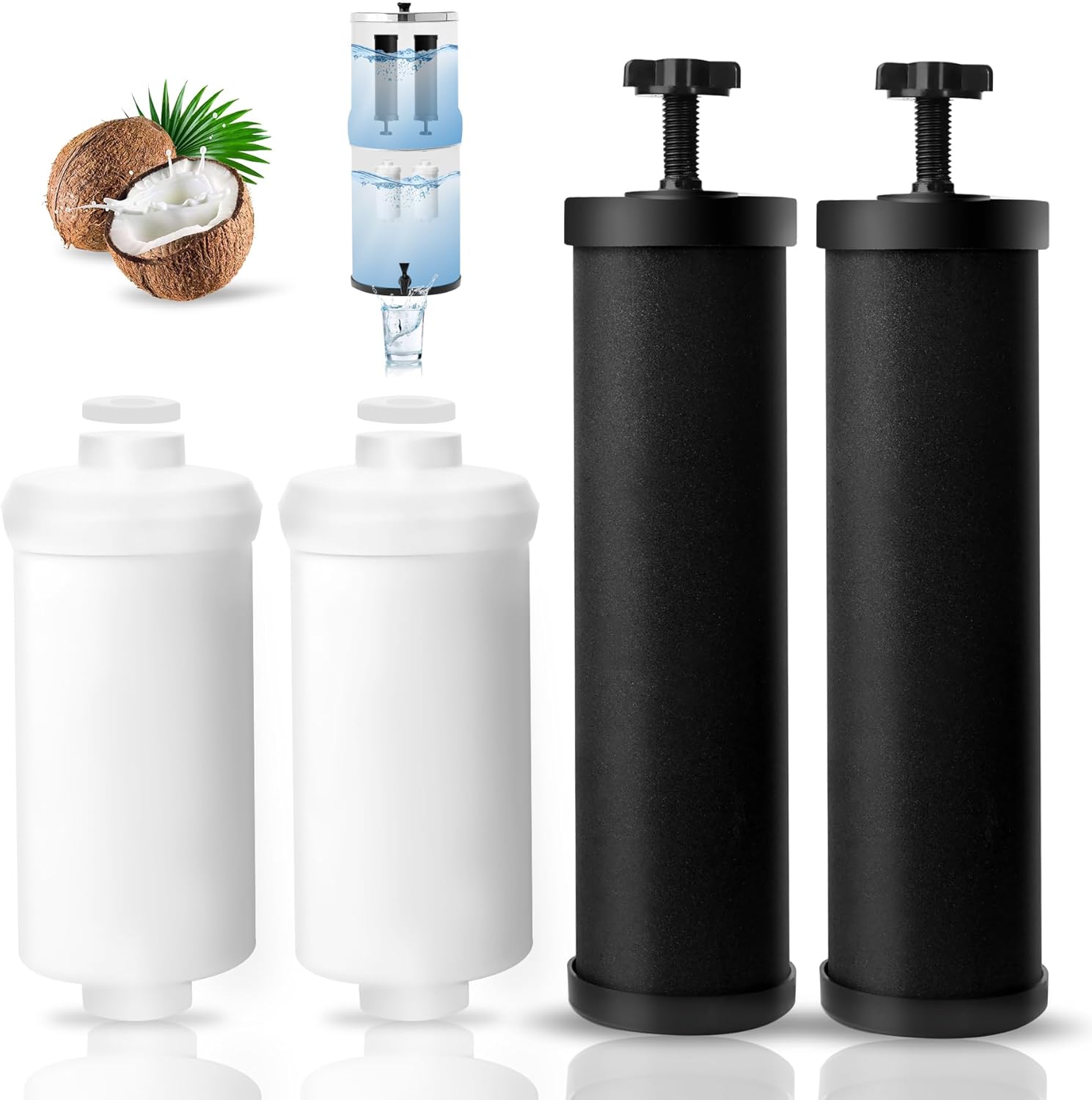 Gravity Water Filter Replacement,for Berkey® Black Carbon (BB9-2®) Purification Elements and Fluoride Filters K5366 (PF-2®) Combo Pack,Compatible with Berkey® Filtration System,Enjoy healthier water.
