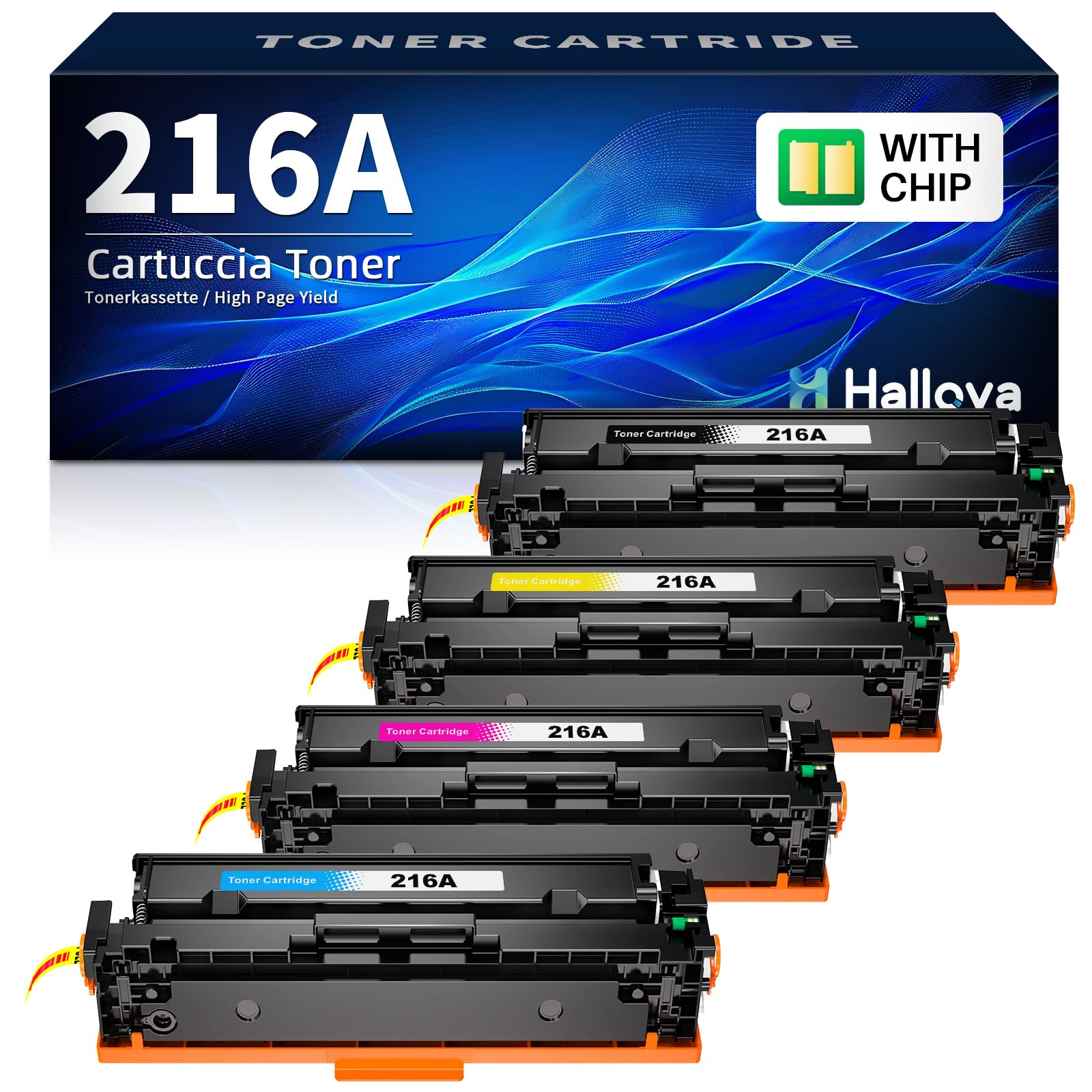 Halloya 216A Toner compatibile con HP 216A W2410A W2411A W2412A W2413A per HP Color Laserjet Pro MFP M183fw Toner M182n M183fdw M182 M182nw M155 (con chip, confezione da 4)