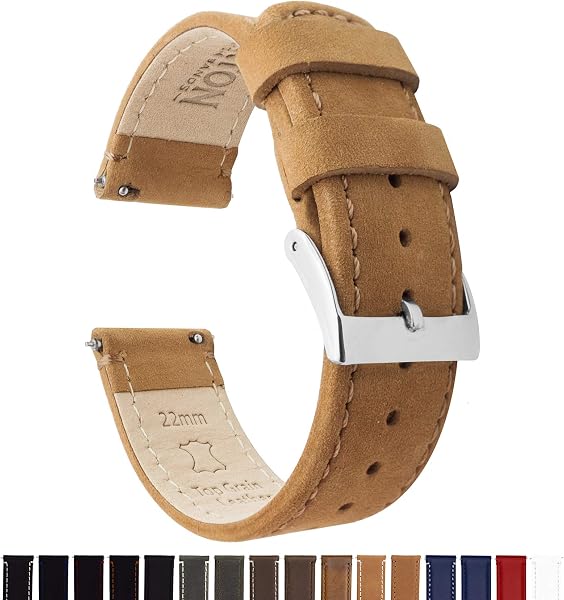 BARTON Quick Release - Top Grain Leather Watch Band Strap - Choice of Colour & Width - 16mm, 18mm, 19mm, 20mm, 21mm 22mm, 23mm or 24mm - 2