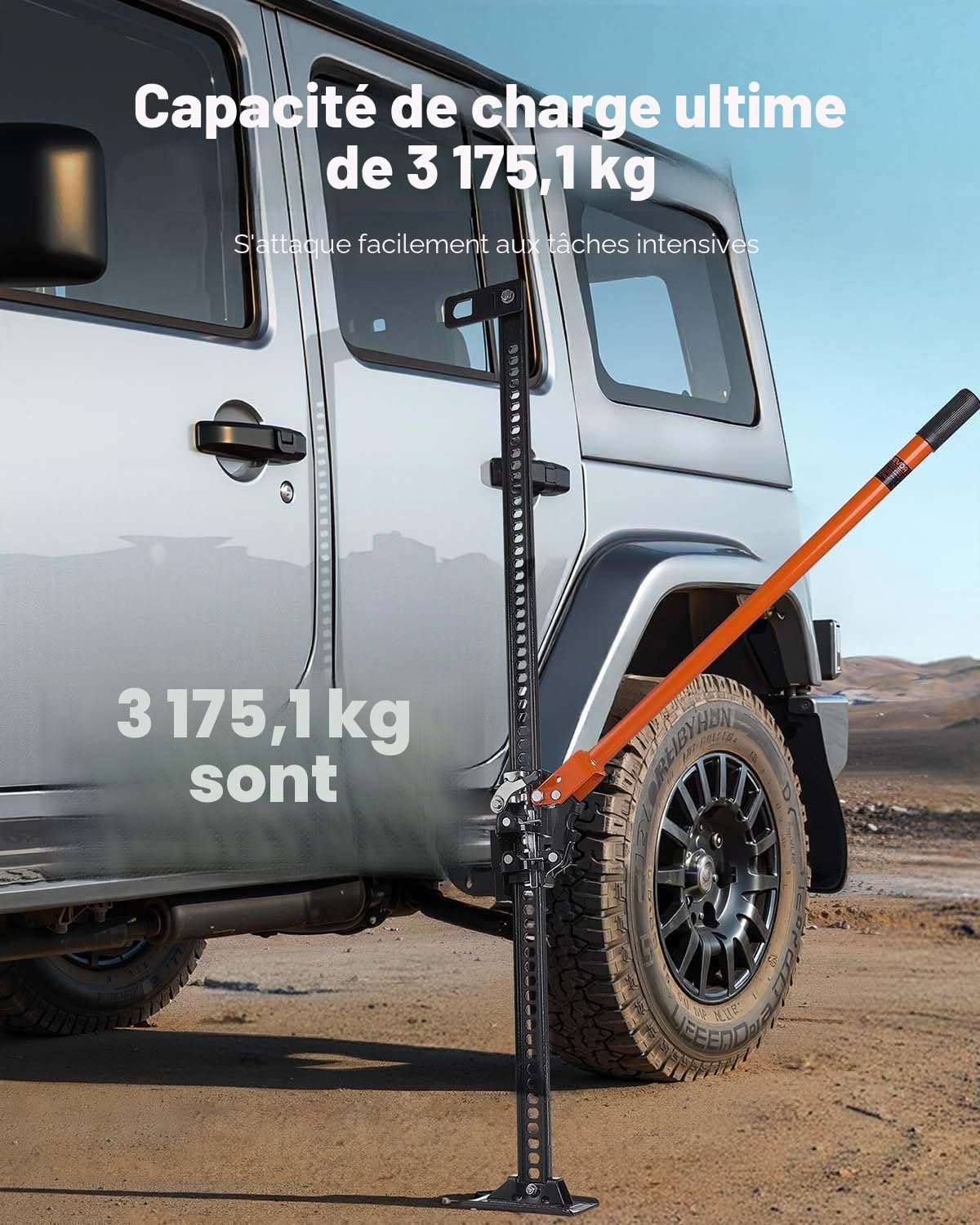 VEVOR Cric Tout-Terrain 4x4 Capacité de Charge 3,18 tonnes, Cric à Crémaillère 122,5 cm, Hi-Lift Haute Levée avec Plage de Levage de 13-108 cm, Outil pour Véhicules Tout-Terrain Tracteurs Ferme