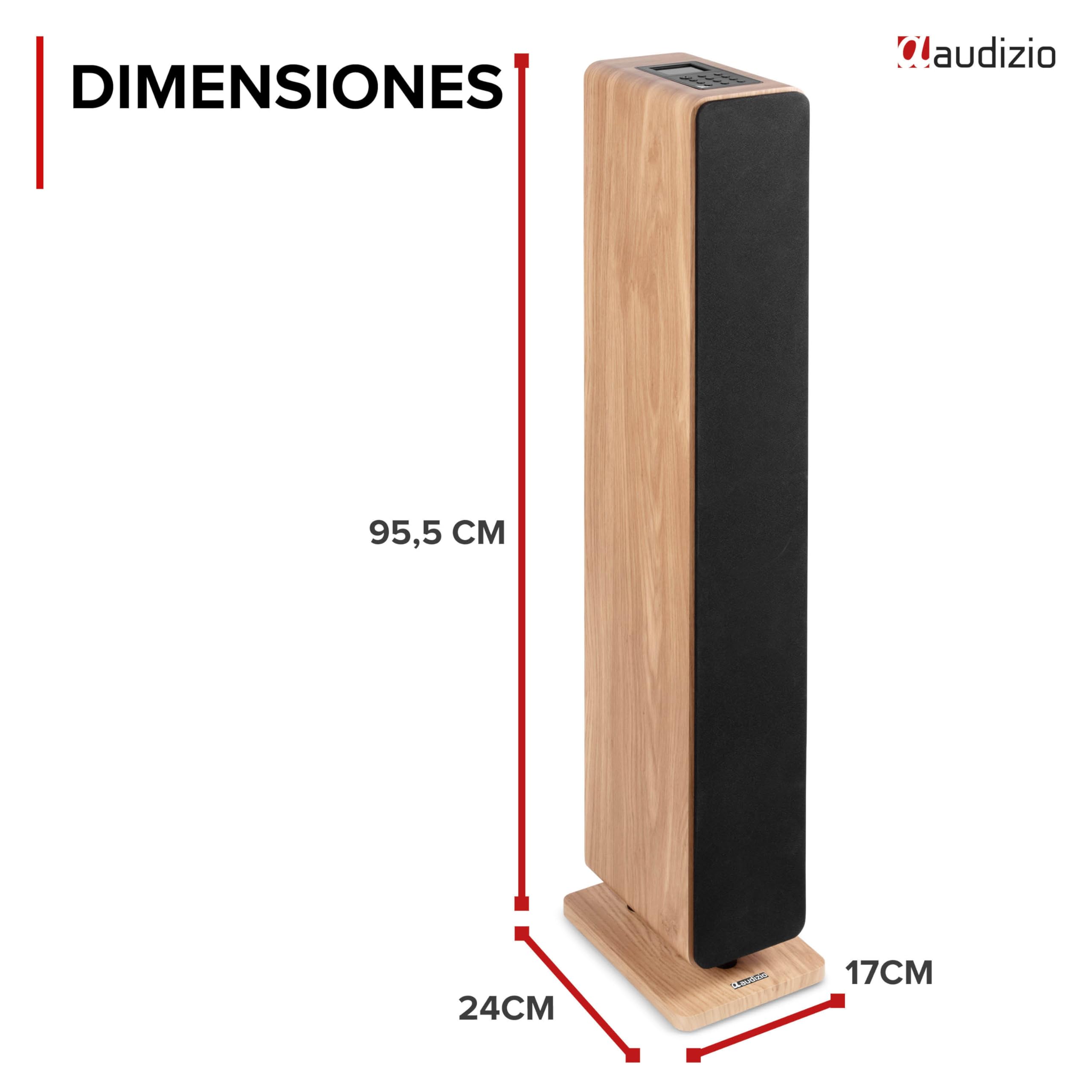 Audizio Arco – Pack 2 Altavoces Activos 320W con Radio Dab+, Radio Digital y Radio FM, Altavoz Bluetooth Potente, Altavoz USB, Entrada optica para Equipo Sonido TV Home Cinema, Color Madera Clara