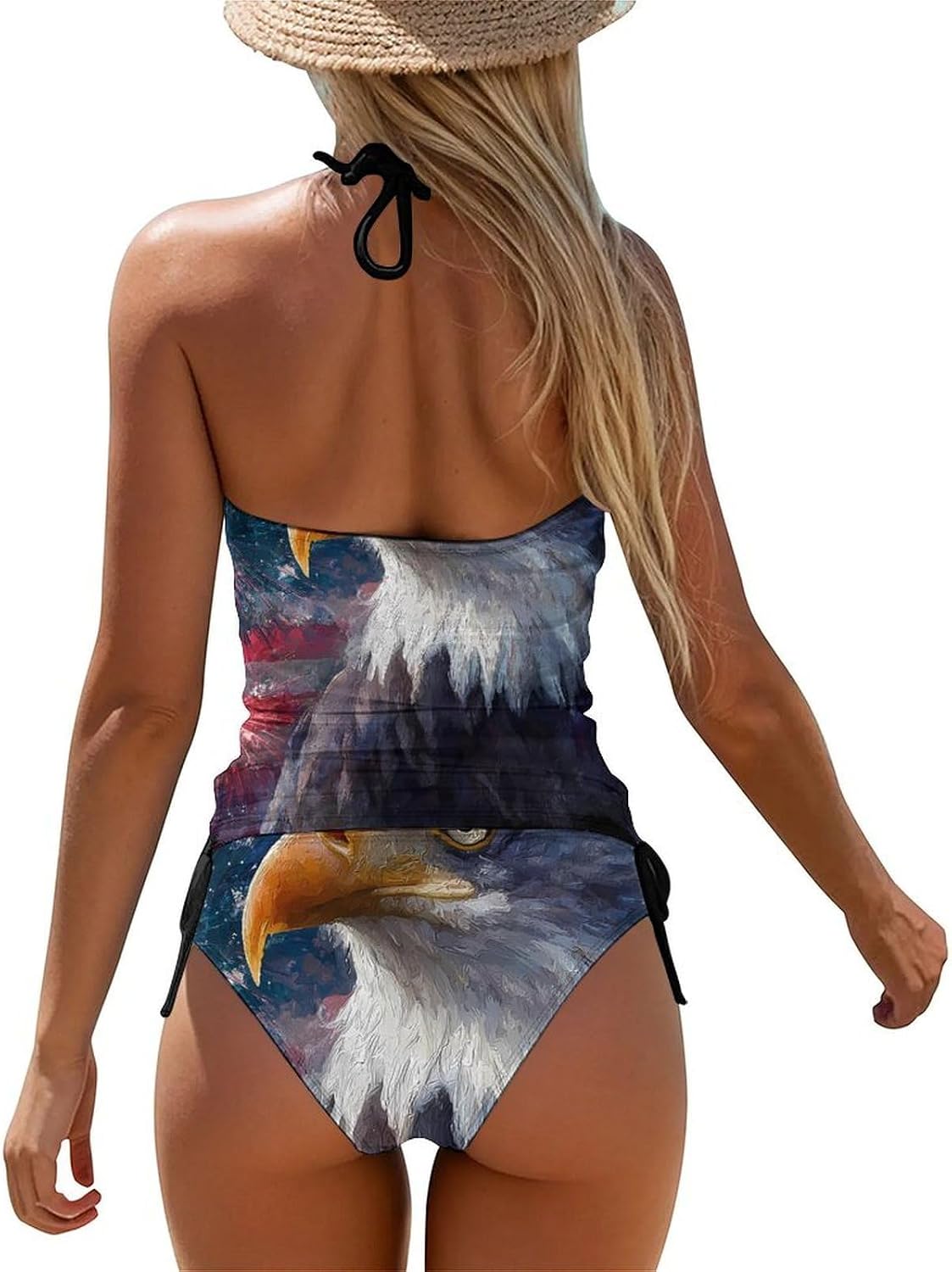 Watercolor BaldEagle U.S.A. Flag Women Tankini 2 Piece Swim Bathing Suits | tummy control,high neck top with bottom,swimwear,swimsuits
