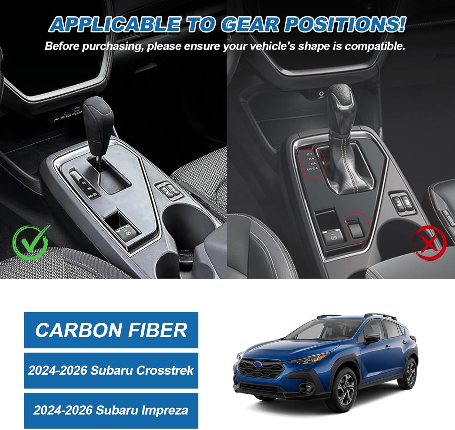 Real Carbon Fiber Gear Shift Panel Trim Compatible with Subaru Crosstrek 2024 2025 2026, Interior Decor Sticker Accessories for Subaru Impreza 2024 2025 2026