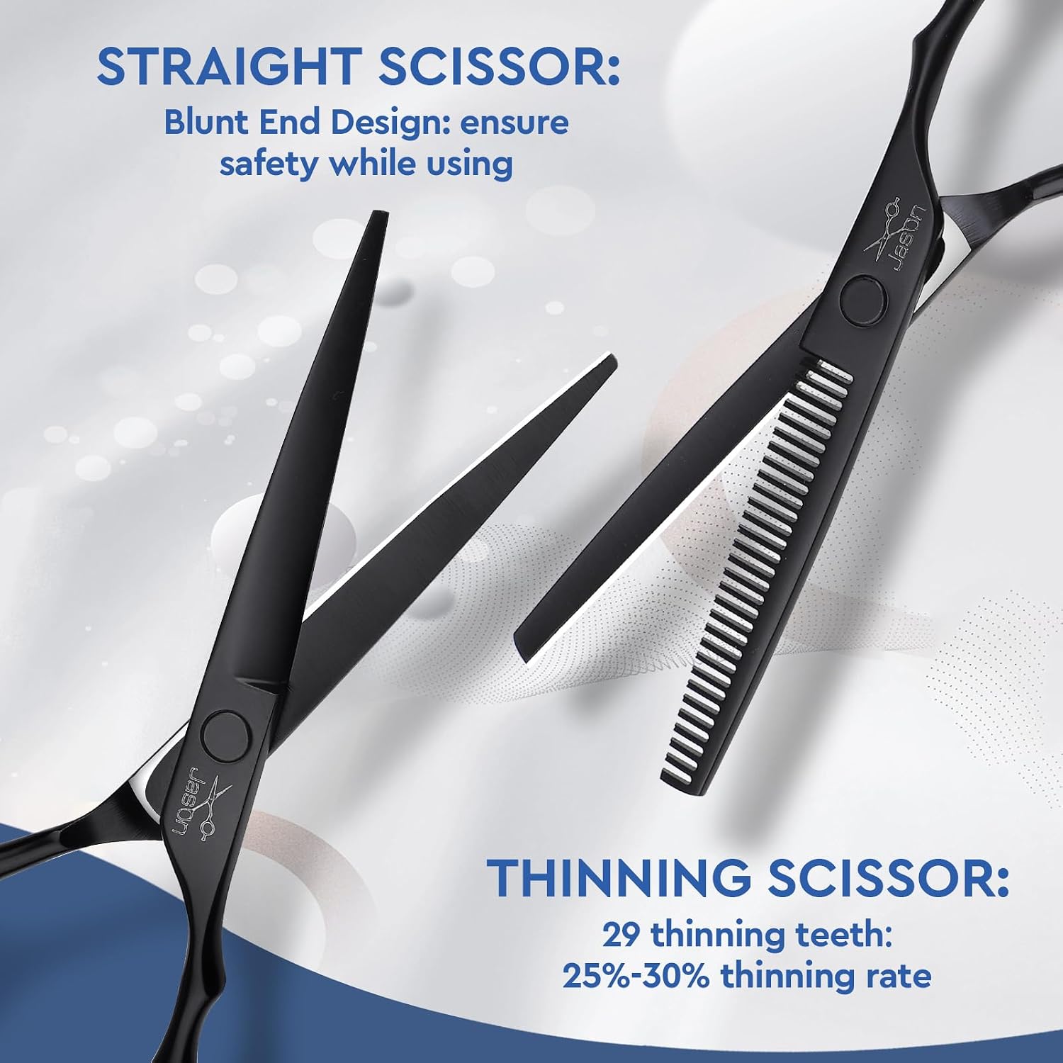 JASON Hair Cutting Scissors Set - Professional 10 PCS Haircut Scissors kit, Thinning Blender Scissors, Straight Shears with 30 Teeth for Men Women Home Salon Barber 6" Black Christmas Gift