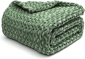 BB BLINBLIN Knitted Weighted Blanket, Hand Made Chunky Knit Weighted Throw for Sleep, Stress or Home Décor, Rest and Relax in Style with Breathable Weighted Blankets (Avocado Green, 55"x75" 13lbs)