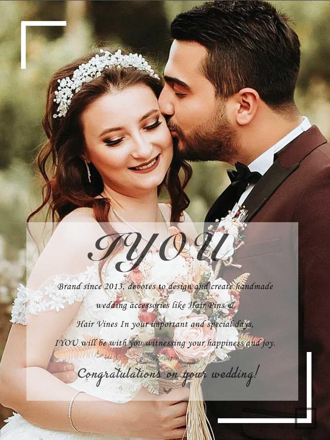 IYOU Cerchietto per capelli da Sposa Fiore fascia per capelli Cristallo Blu Matrimonio Bande Foglia di Perla Copricapo Accessori per capelli da Damigella per le Donne