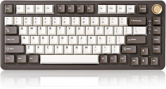 YUNZII B75 Pro Teclado Mecánico Inalámbrico,75% Teclado para Juegos Hot Swap Hot Swap Custom Teclado con Knob,Pre-lubed Switches RGB,BT/Tipo-C/2.4G Teclado (Marrón Café, Cocoa Cream V2 Switch)