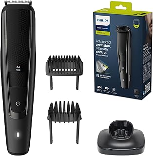 Philips Recortadora de Barba Serie 5000 Hombre, Barbero, 40 Longitudes, Resistente al agua, Cuchillas de Acero, 90 min de uso, Con y sin Cable, Recargable, Base Carga, BT5515/20