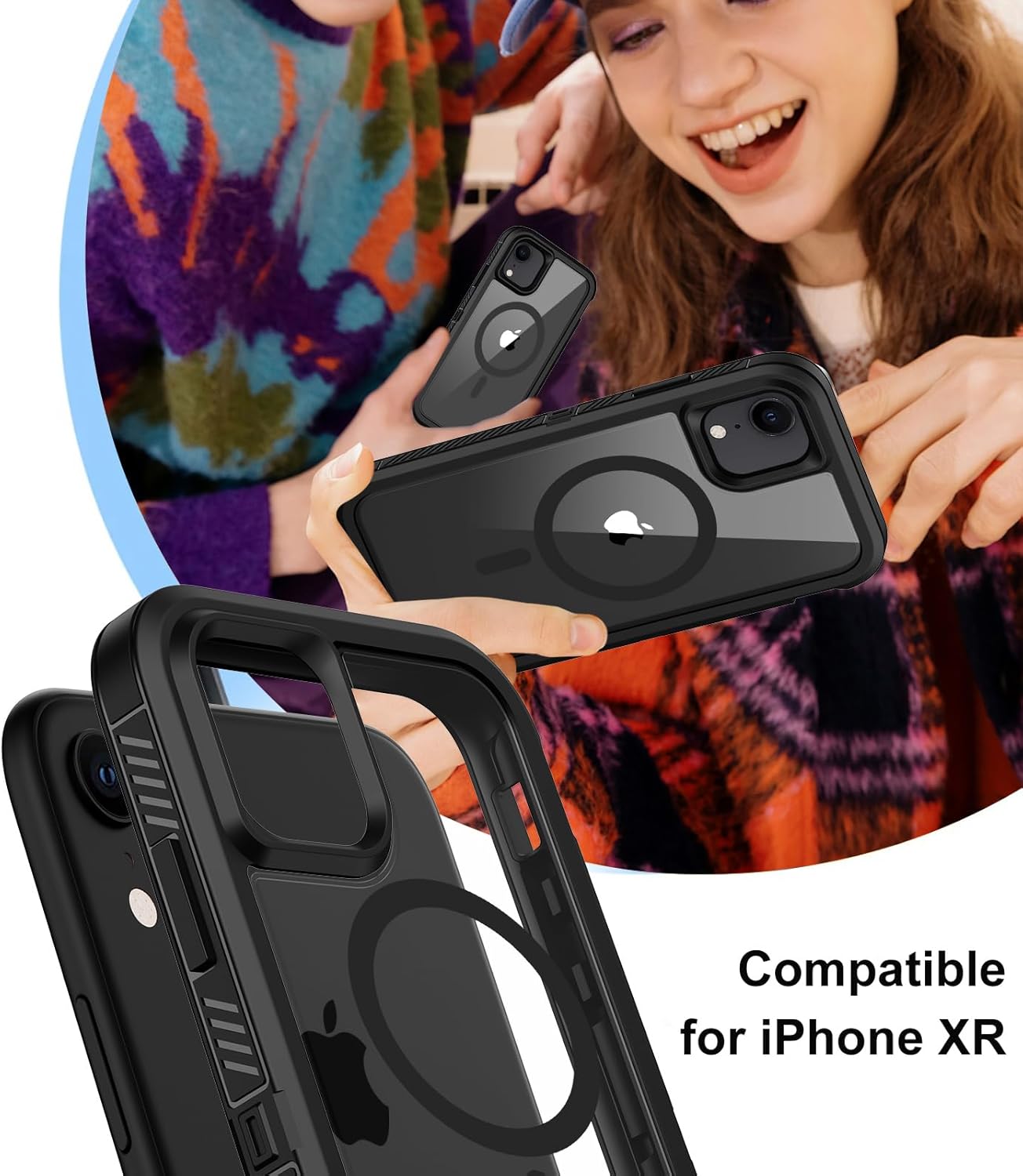 Magnetic Case for iPhone XR,Compatible with Magsafe,Military Grade Anti-Drop Shockproof Defender i phoneXR Phone Cases w/2x Screen Protectors,2 Layers Rugged Heavy Duty Protective Bumper Cover (Clear)
