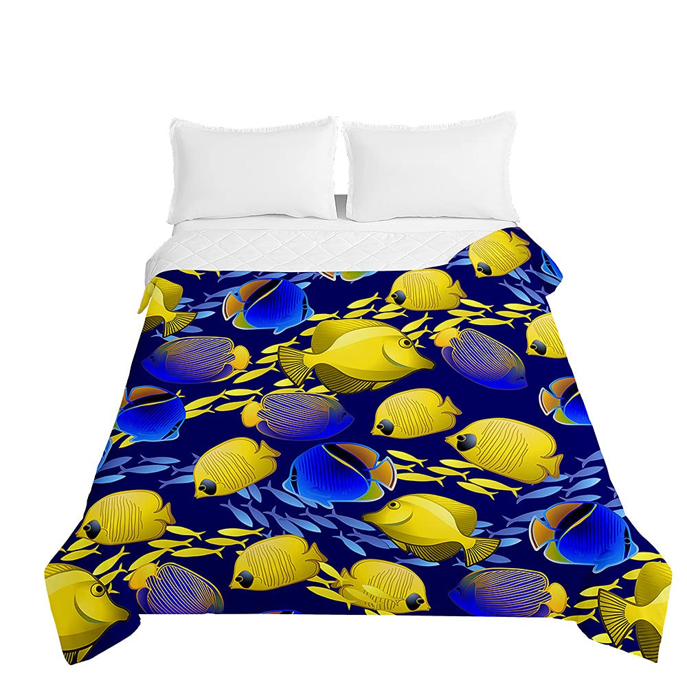 Colcha de verano 200x230cm de pez amarillo para cama de matrimonio