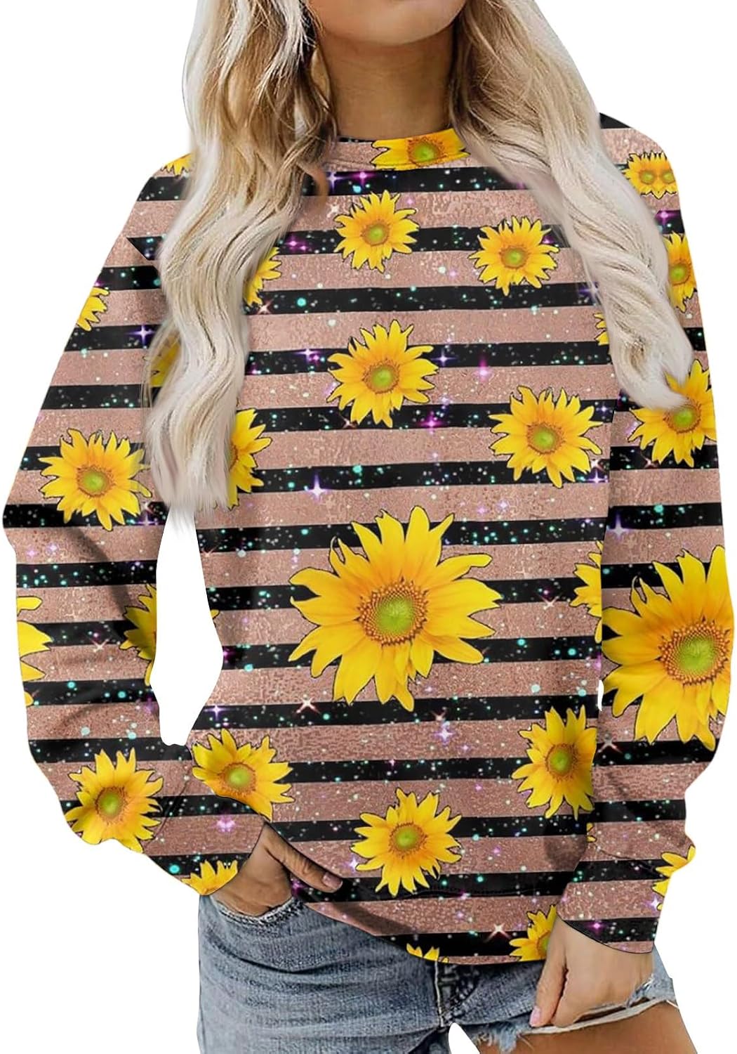 Women's Sweatshirts, Casual Crewneck Long Sleeve Floral Shirt Soft Loose Tops Spring Fall Outfits 2026, S-3XL