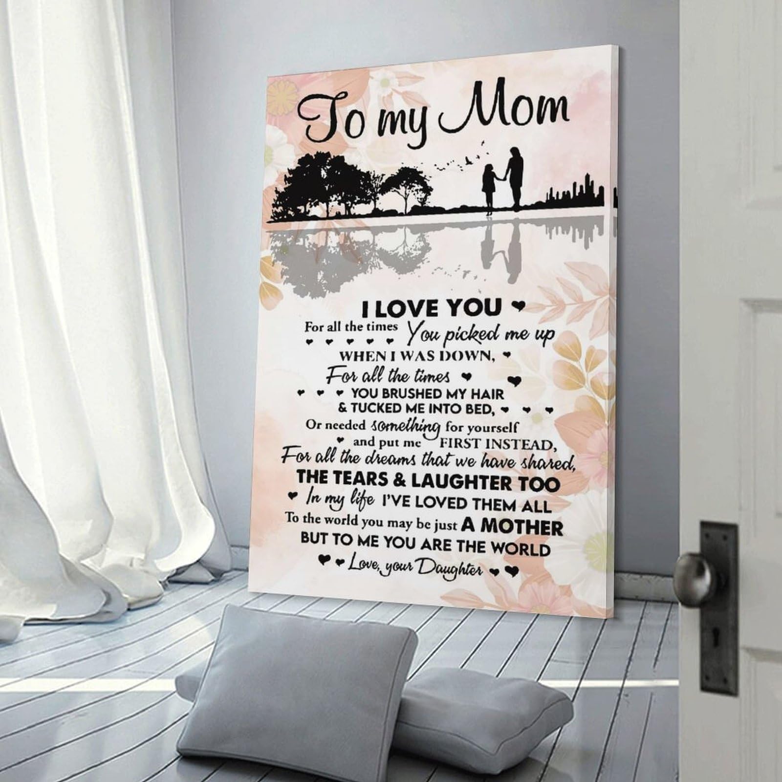 Junmoney To My Mom I Love You Mom Wall Art Print, 12x18inch(30x45cm), for Entryway, Lounge Links Or Small Walls, Decorative Wall Art for Narrow Spaces