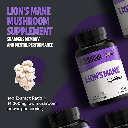 Miniatura 10 de FreshCap Mushrooms Suplemento de hongos Reishi 14,000 mg - Extracto de cápsulas de hongos Reishi, suplementos de hierbas, suplemento de reishi rojo