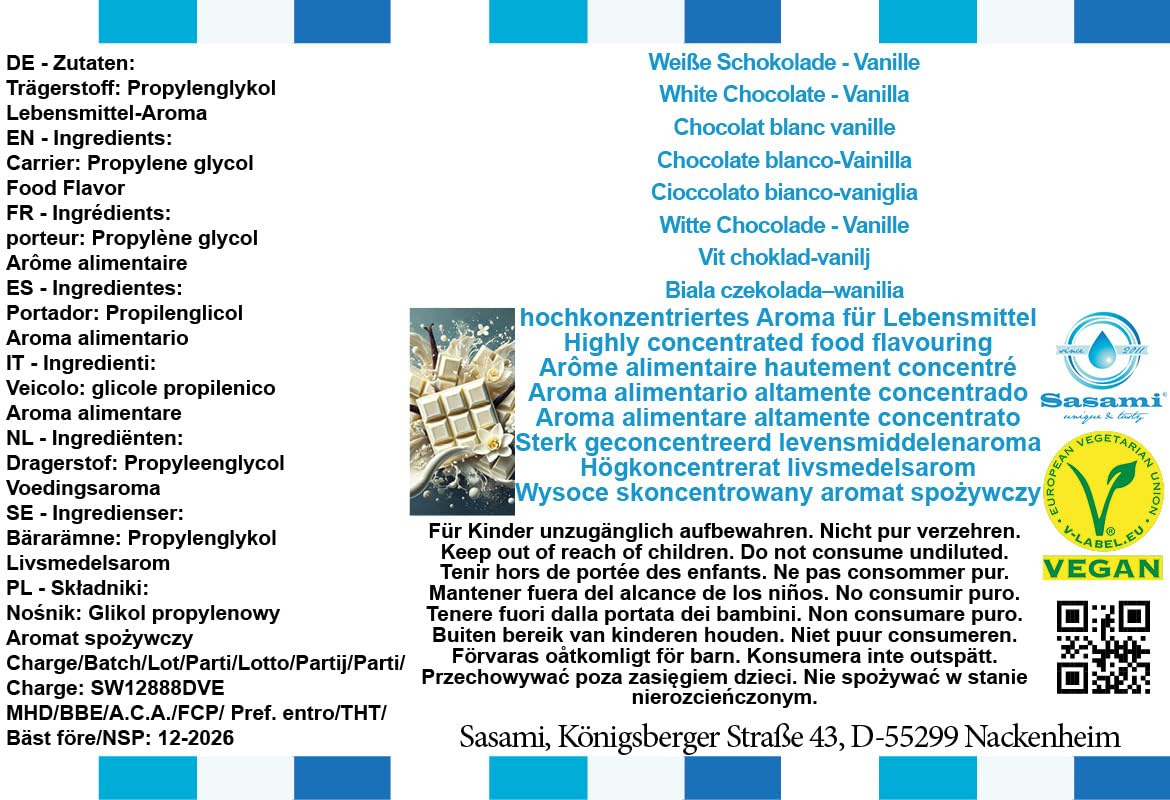 Biała czekolada–wanilia aromat koncentrat – Wegański – Sasami – 100ml