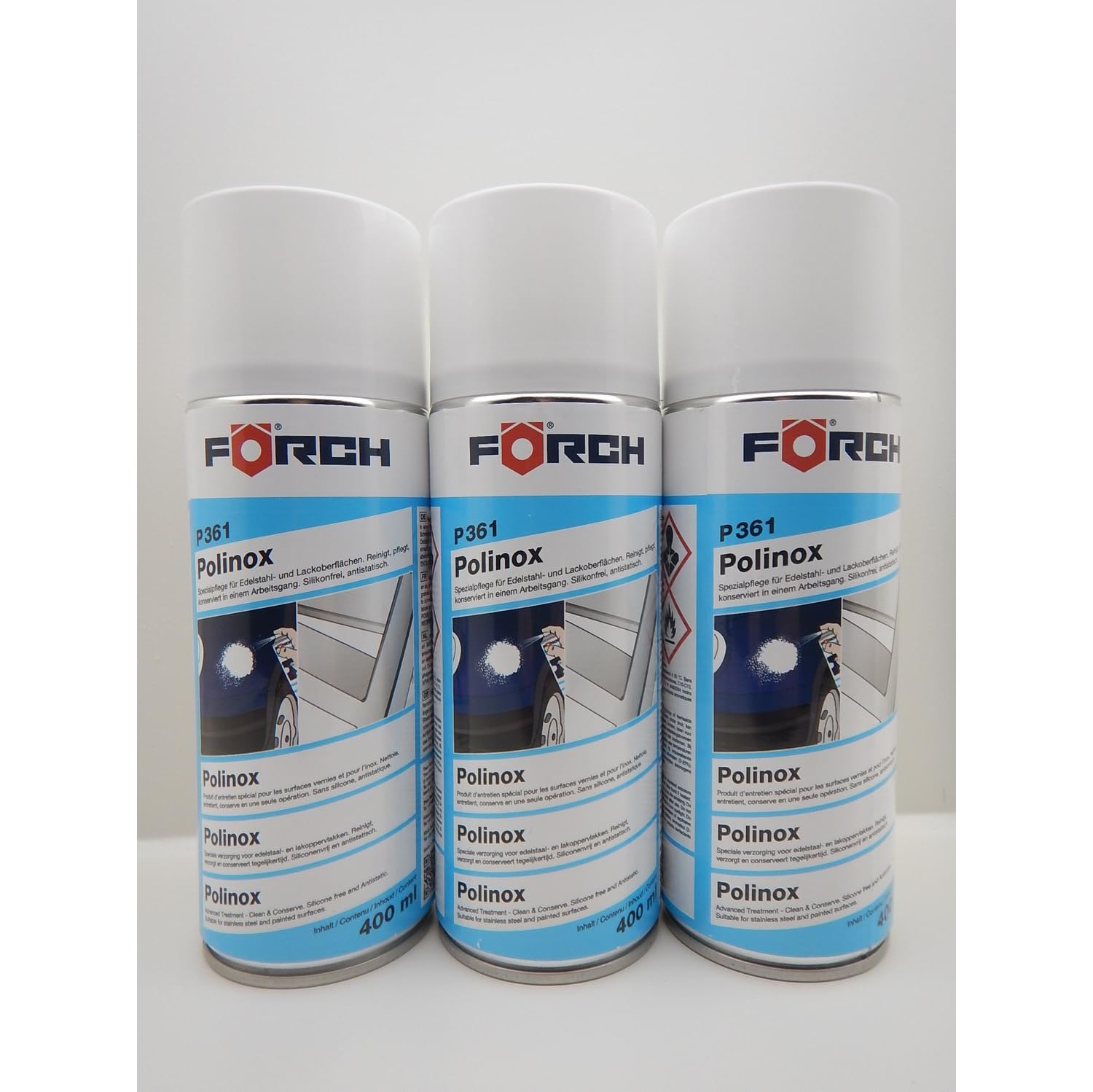 FORCH 3X POLINOX P361 EDELSTAHLPFLEGESPRAY EDELSTAHLSPRAY Reiniger Edelstahl ALU
