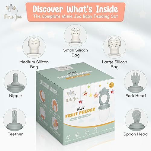 Miniatura 9 de Chupete de silicona 7 en 1 con cuchara, tenedor y cabezales intercambiables, sin BPA, antiahogamiento, autoalimentación para bebés y niños pequeños