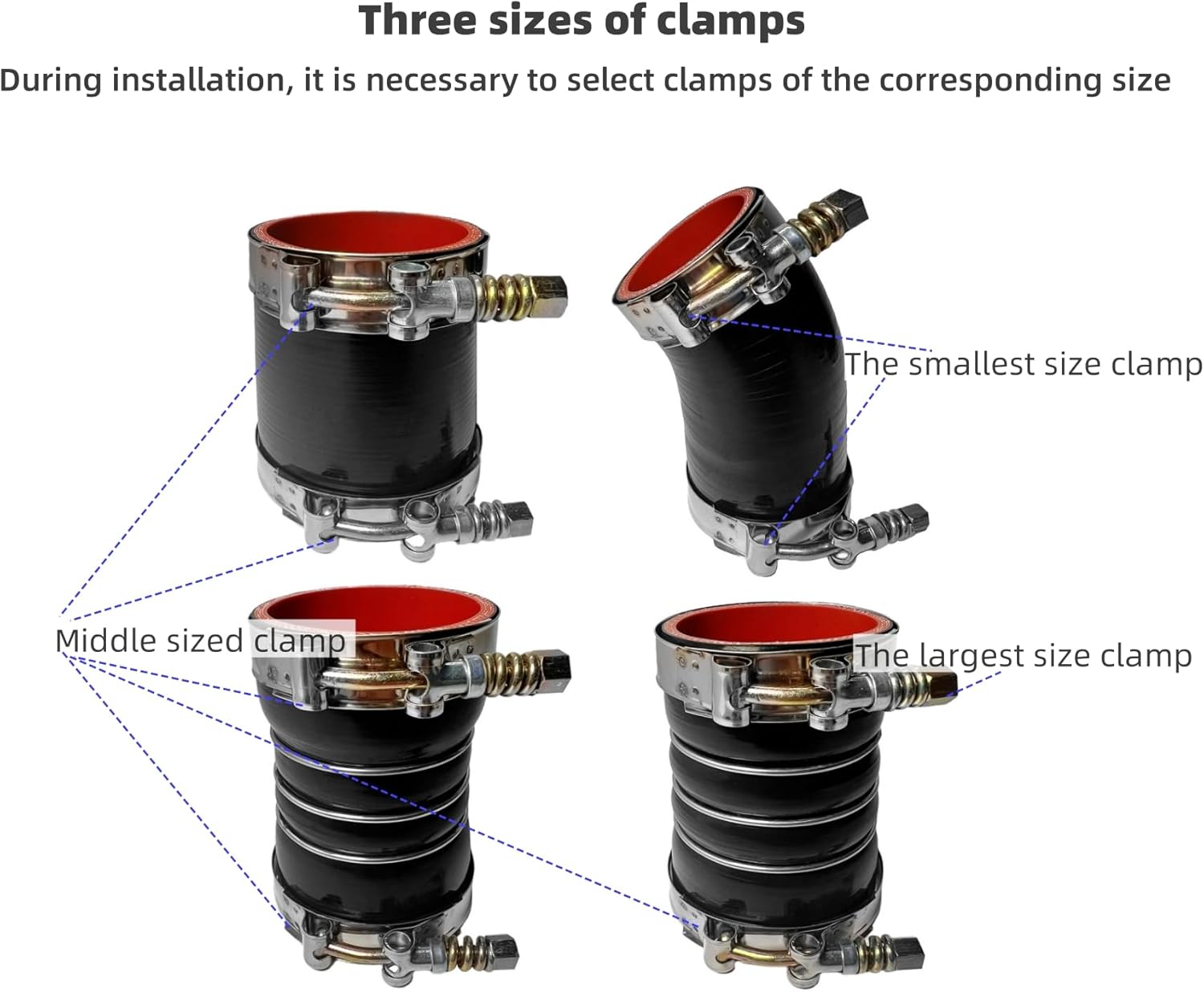 Turbo Intercooler Boots Clamps Kit for Ford F250 F350 6.0L Diesel 2003-2007 with T Bolt Clamp (Black and red)