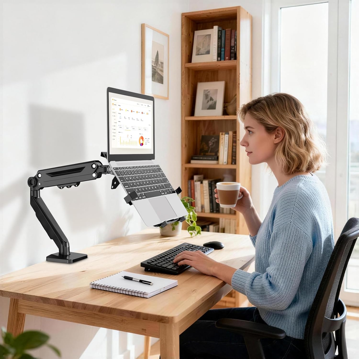 PUTORSEN Laptop Arm Mount Desk - Fits Max 18" Notebook and 40" Computer Screen, 2-in-1 Monitor Mount with Adjustable Laptop Tray, Hold Up to 26.5lbs