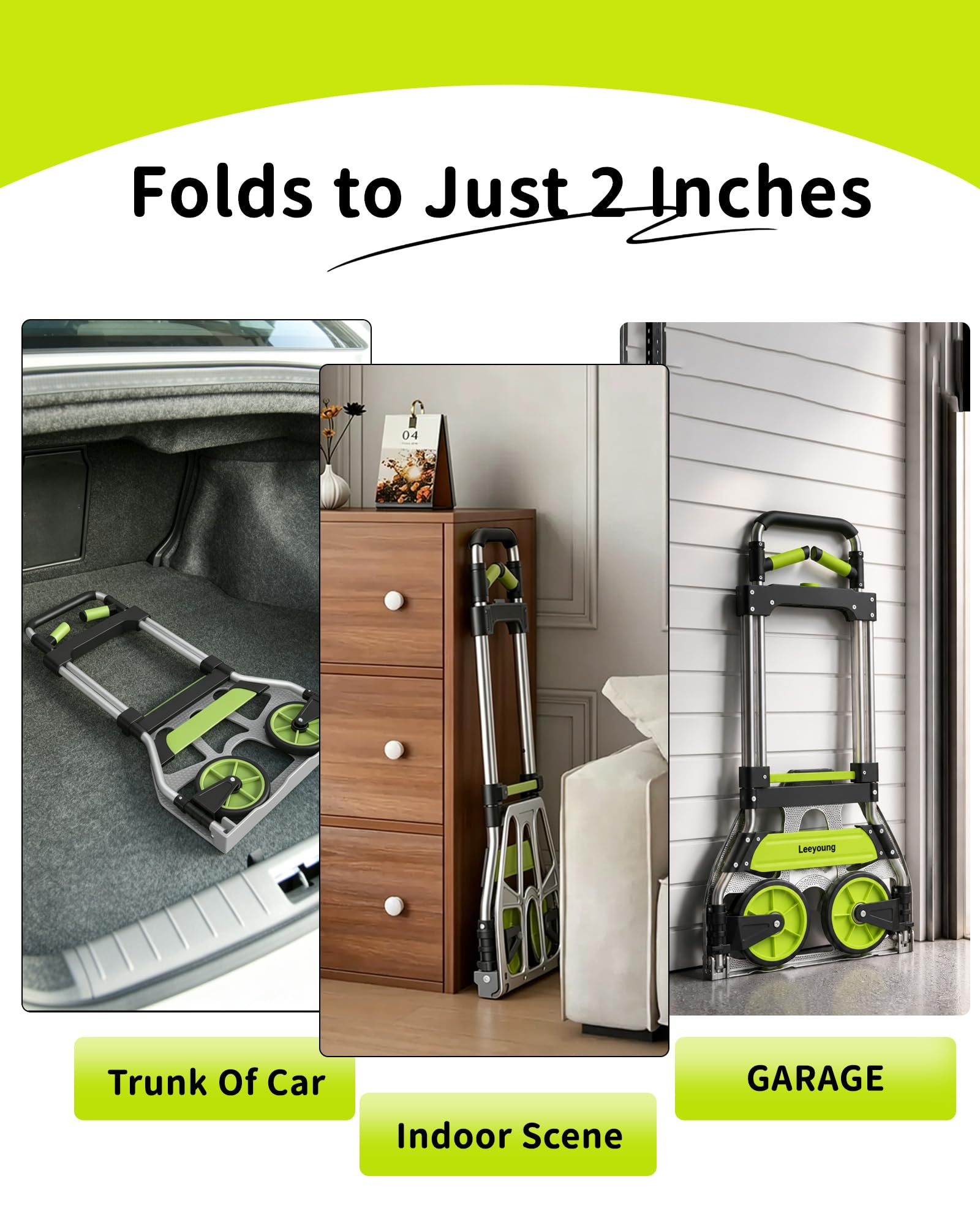 Leeyoung Carretilla de mano plegable y carretilla, carro portátil de aluminio con capacidad de 320 libras con mango telescópico y ruedas de polipropileno + EVA