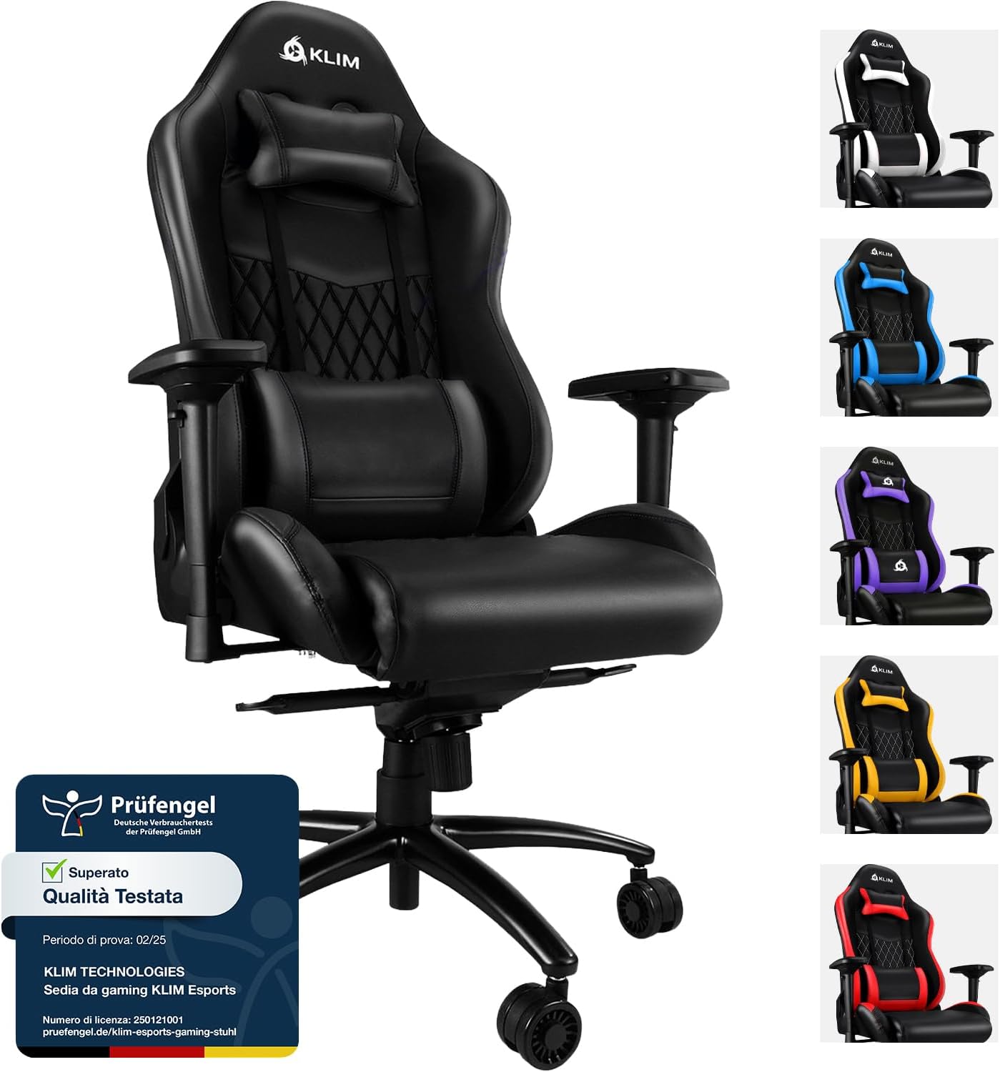 eSports - Sedia gaming nera di Alta Qualit+á + Supporto Lombare e Cervicale + Reclinabile + Poltrona Gaming Ergonomica e Regolabile + Pelle Sintetica e Materiali Premium [NUOVA VERSIONE]