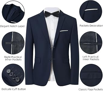 Men's Suit Set 2Pcs Slim Fit Elegant Solid Dress Blazer Pants,Formal Mens Tuxedo Set Single Breasted 2 Button