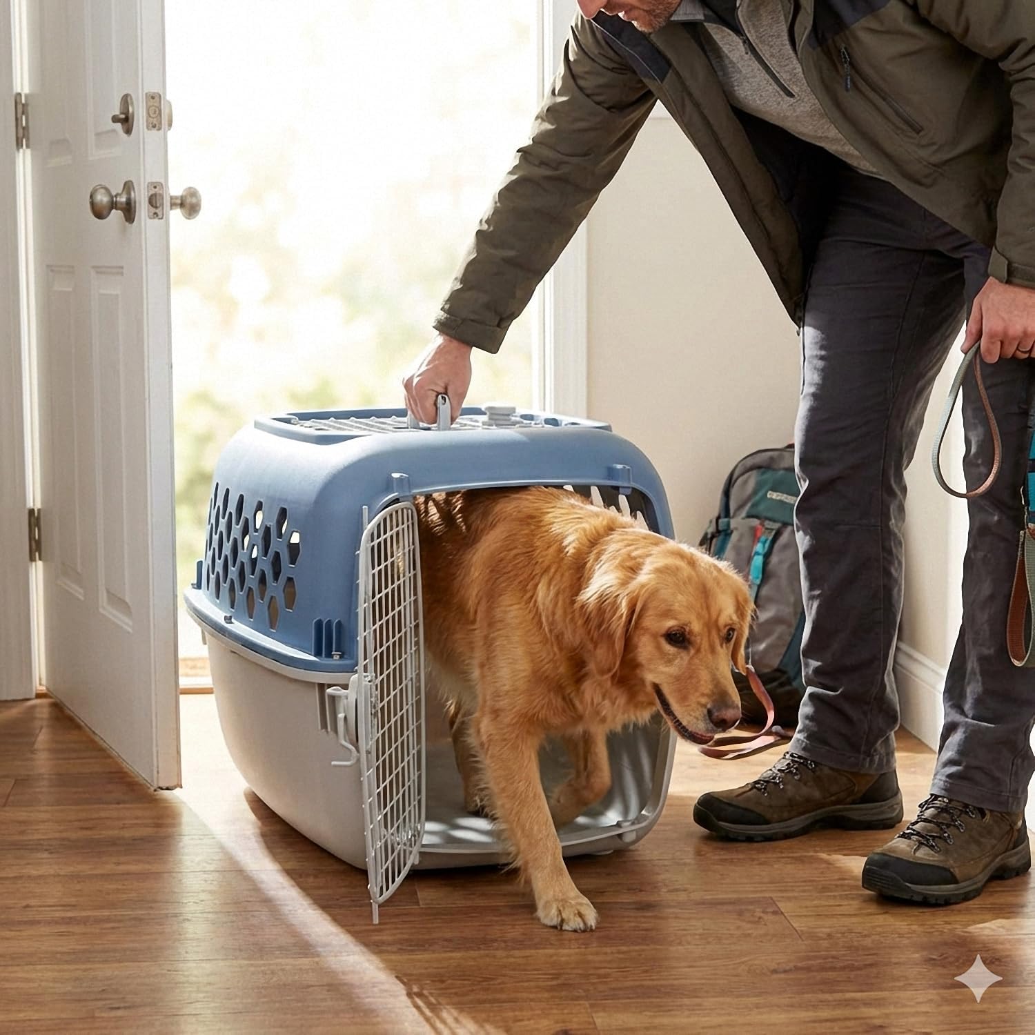 Portable Double Door Pet Carrier for Dogs & Cats, Blue and White, 24 Inch, Plastic and Steel Wire, Top Loading with Ventilation