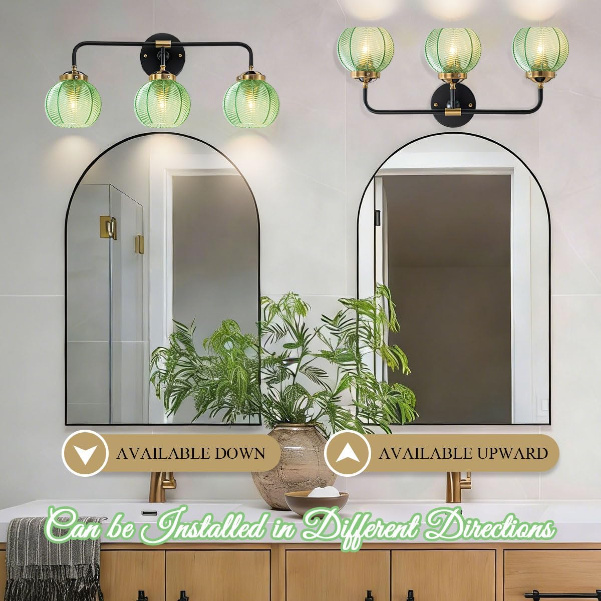 Modern Vanity Light Bathroom Vintage Wall Lamp Emerald Green Glass Globe Shade