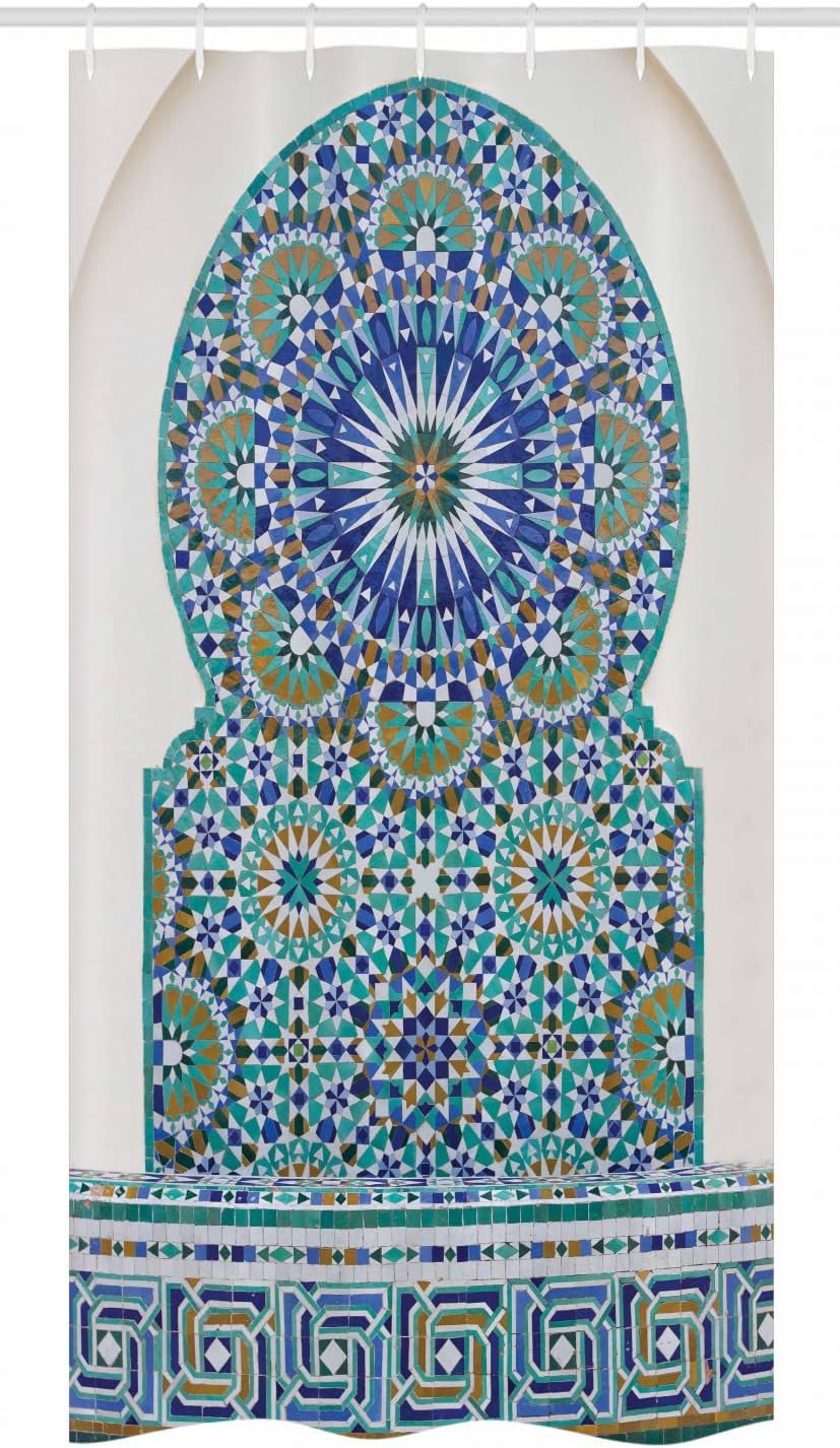 Ambesonne Moroccan Stall Shower Curtain, Ceramic Tile Antique East Pattern Heritage Architecture Print, Fabric Bathroom Decor Set with Hooks, 36" W x 72" L, Pale Coffee Turquoise