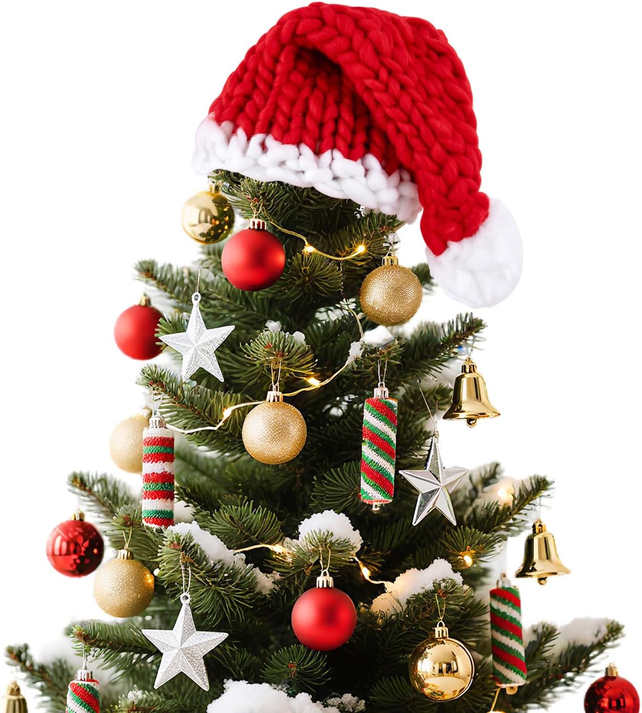 Christmas Tree Topper, Large Santa Hat Tree Topper, Chunky Knit Red Santa Claus Hat Handmade Elegant Washable Christmas Ornament Gift for Winter Xmas Holiday Party Home Decor (Large, 19.7 Inch)