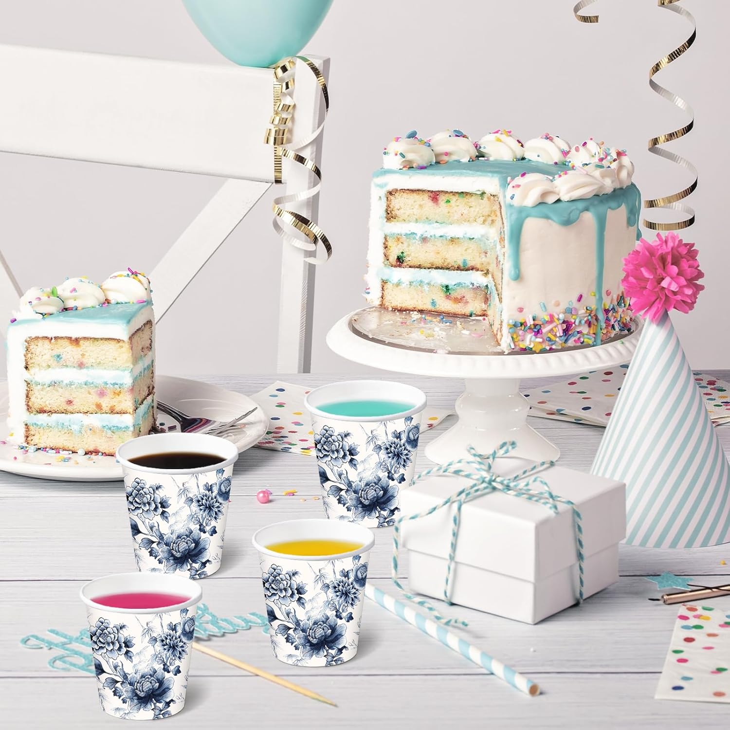 RUSPEPA 2 oz Bathroom Cups, Disposable Paper Cups - 100 Pack Blue Watercolor Flower Design Printed - Mini Mouthwash Rinse Paper Cups for Home, Bathroom, Picnic, Party, and Events - Image 5