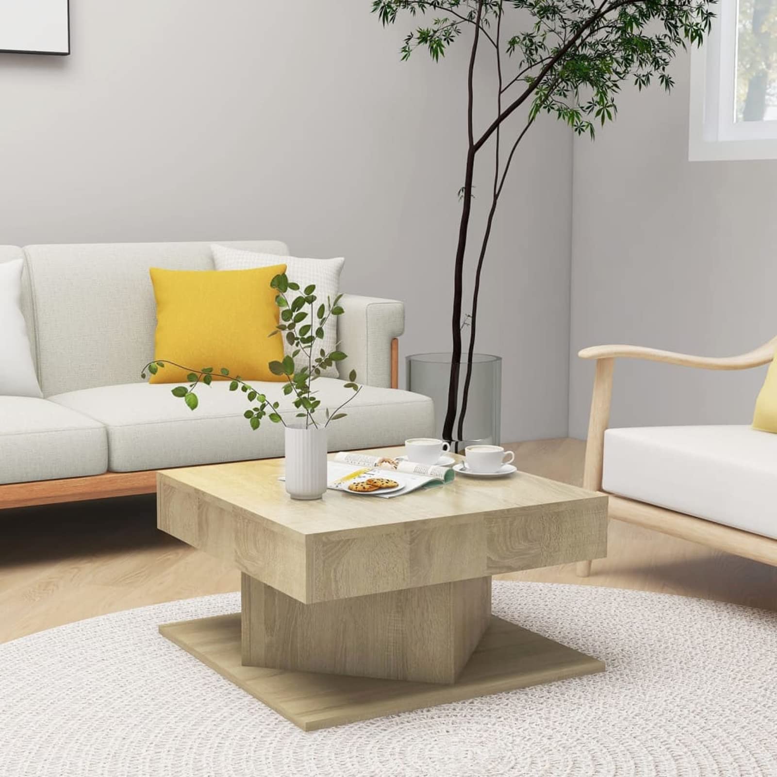 Homgoday Tavolino da caffè in rovere Sonoma, 57 x 57 x 30 cm, tavolino da tè per soggiorno, sala d'accoglienza degli ospiti, camera da letto e mobili da ufficio