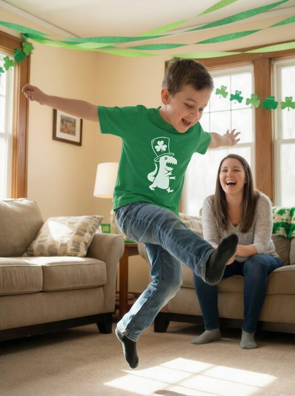 Tstars St Patrick's Day Dinosaur Shirt - Irish Shamrock Clover Infant & Toddler Kids Tee for Boys Girls
