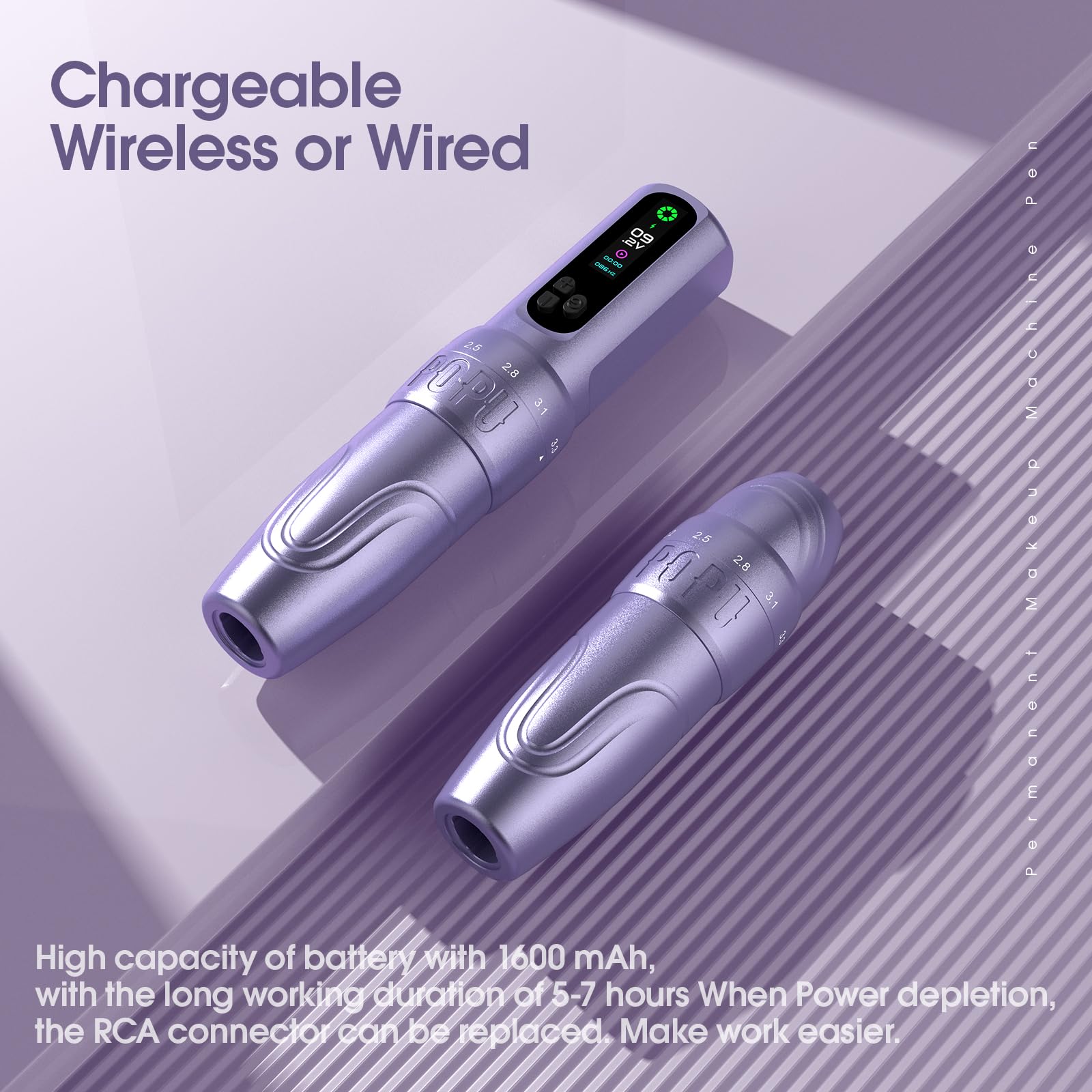 EZ Drahtlose Tattoo Maschine - 6 Anschläge 2.0mm-3.5mm Tattoo Maschine mit OLED Digitalanzeige 1600mAh Akkuleistung für Permanent Make-up SMP und Künstlerinnen (DIVA Schwarz)
