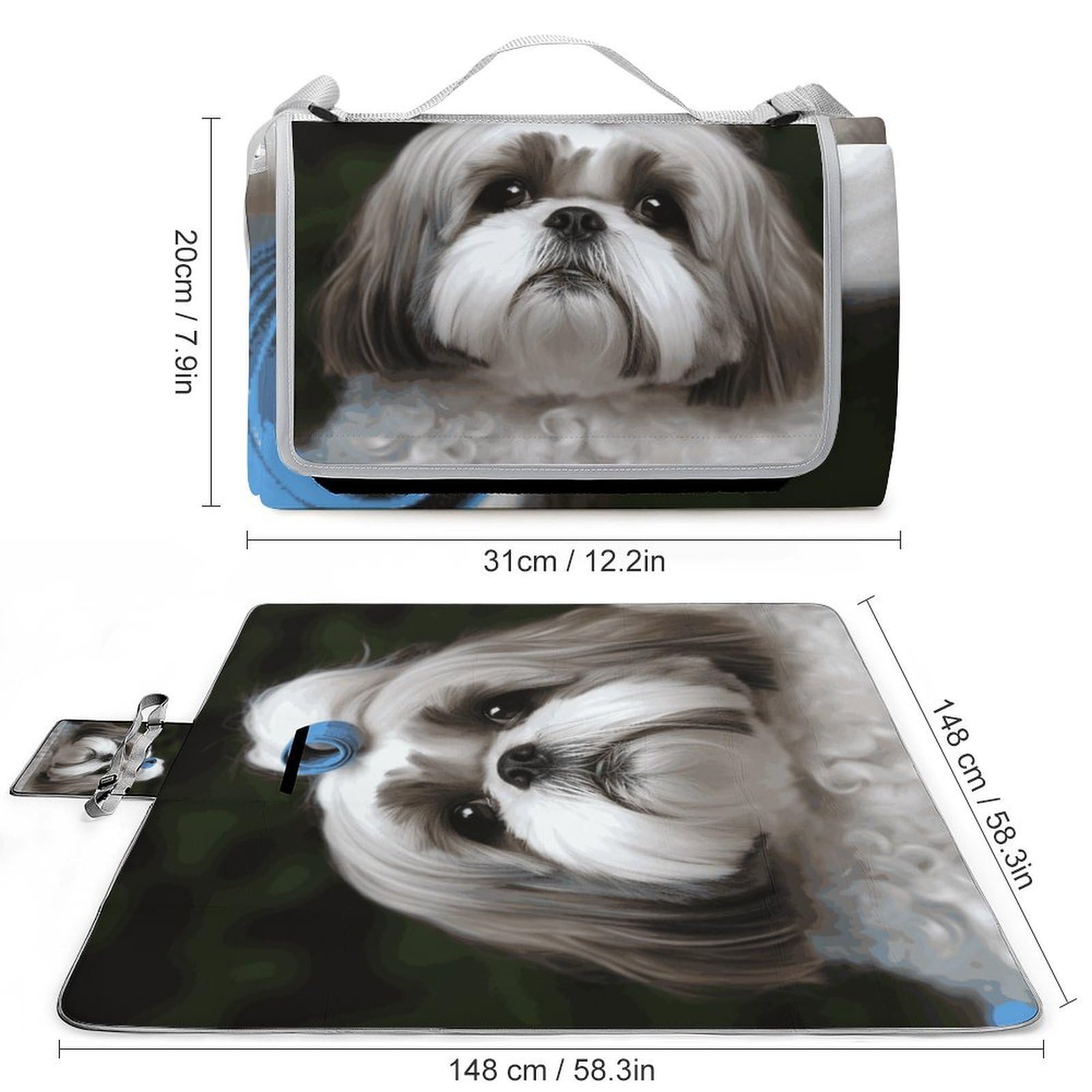 Shih Tzu Tappetino per cani pieghevole, coperta da spiaggia impermeabile, facile da pulire, coperta da viaggio, per primavera ed estate pascolo campeggio