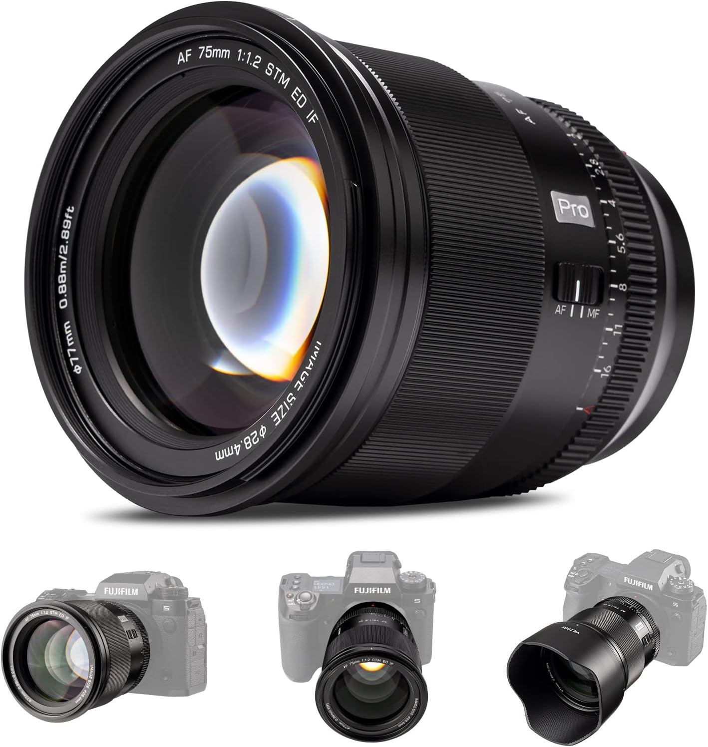 Viltrox 75mm F1.2 Pro Level Autofocus Lens, Compatible with Fuji X-Mount Mirrorless Cameras X-A7 X-E2S X-E3 X-E4 X-H1 X-H2 X-H2S X-Pro2 X-Pro3 X-S10 X-T1 X-T1 IR X-T10 X T100 X-T2 X-T20 X-T200 X-T3