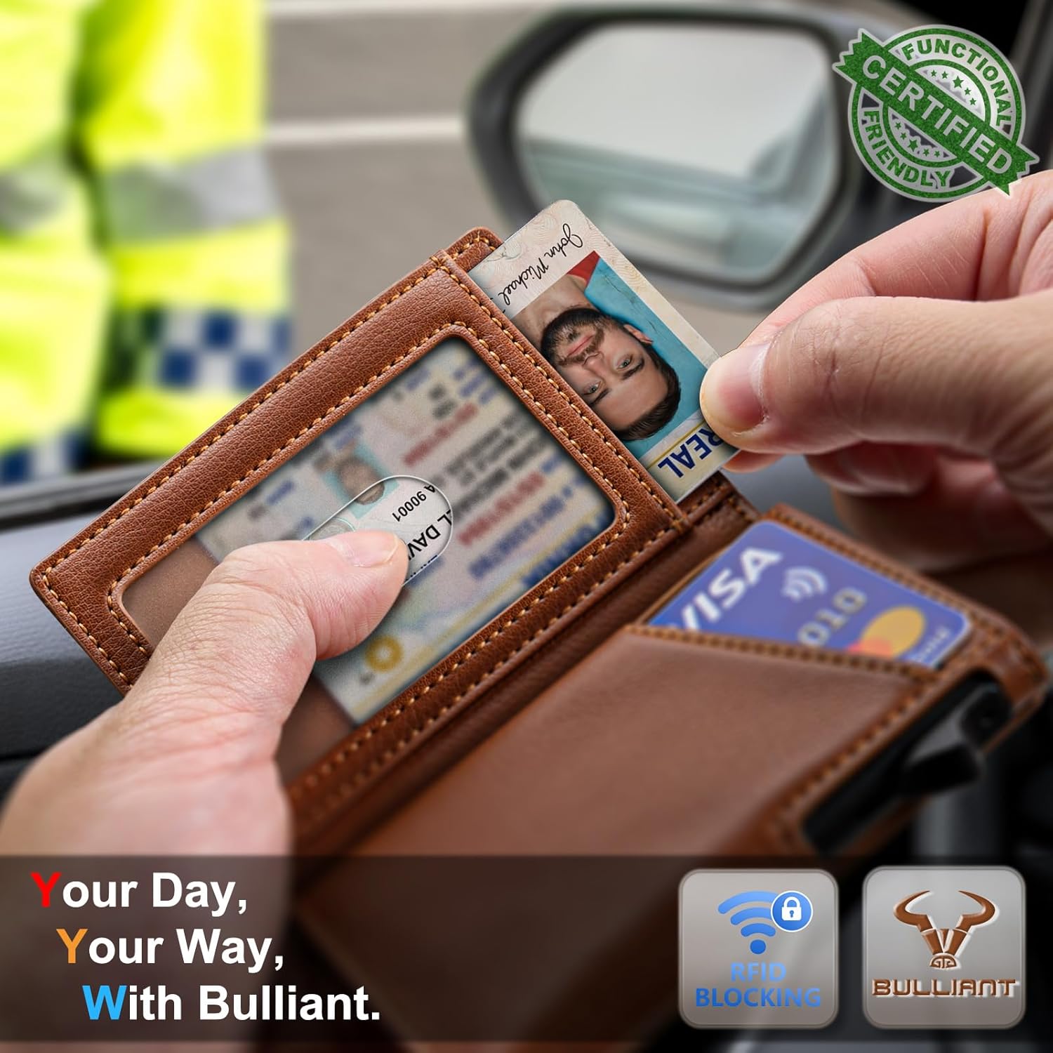 BULLIANT Money Clip Wallet,Mens Gift Slim Wallet Credit Card Holder Airtag&Standard Use 9Cards-Metal Case in Magnetic Flip Shell - Image 6