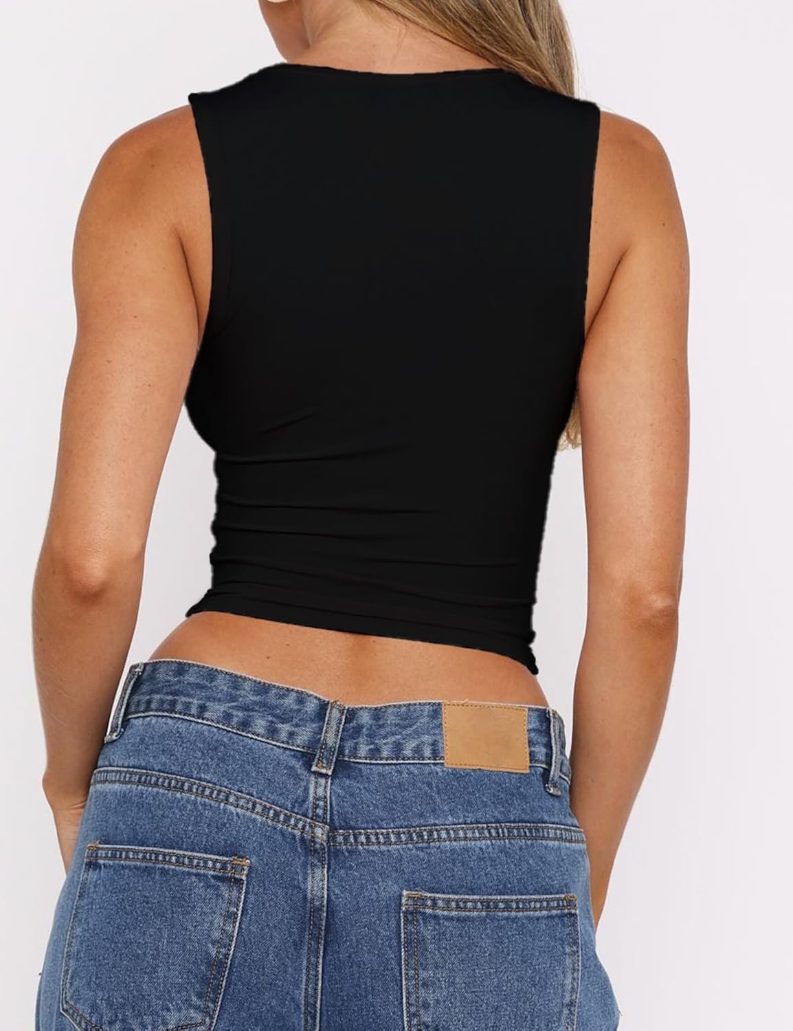 ForeFair Womens Deep V Neck Crop Tank Tops Going Out Double Lined Sexy Crop Top Sleeveless Slim Fit Y2k Summer Tops - Image 5