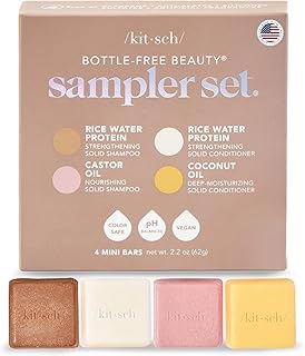 Kitsch 4pc Sampler Solid Shampoo and Conditioner Set - Rice Bar & Castor Oil Shampoo and Rice Bar & Coconut Oil Deep-Moist...
