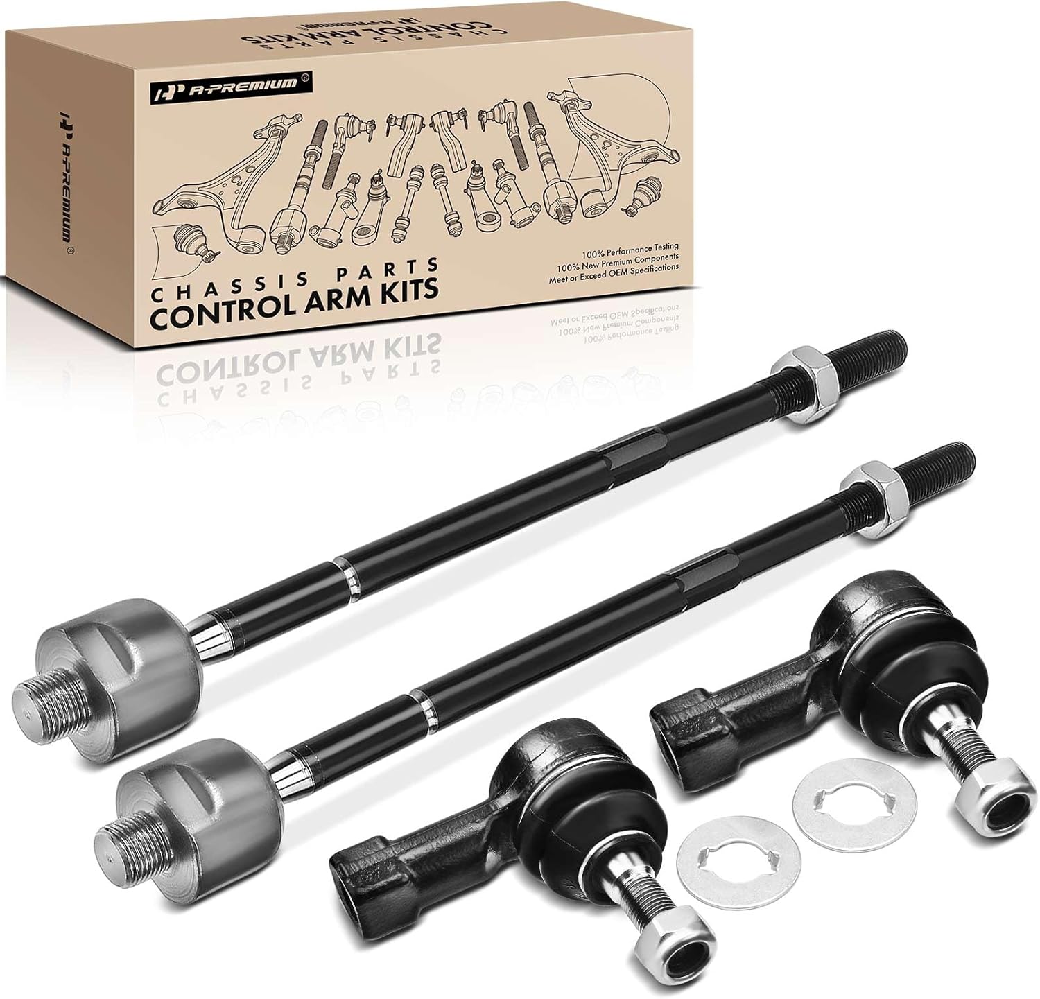 A-Premium Set of 4, Front Inner & Outer Tie Rod End Kit, Compatible with Chevrolet Sonic 2012-2019