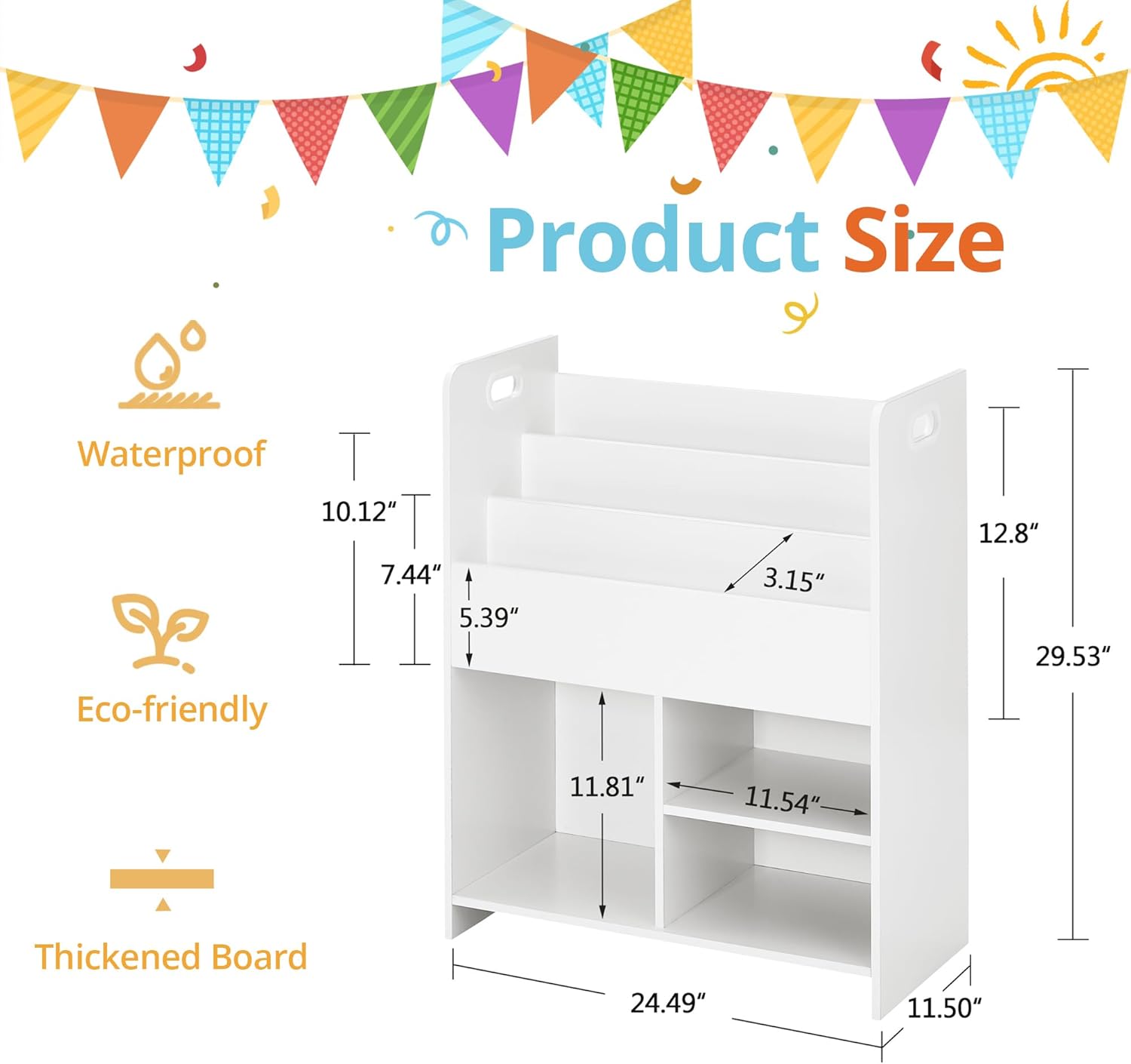 VECELO Kids Book Organizer - Wooden Children’s Bookshelf with 3-Tier Display and 2-Tier Storage Compartments, Easy-to-Access Toddler Bookcase for Playroom, Bedroom, or Nursery - White