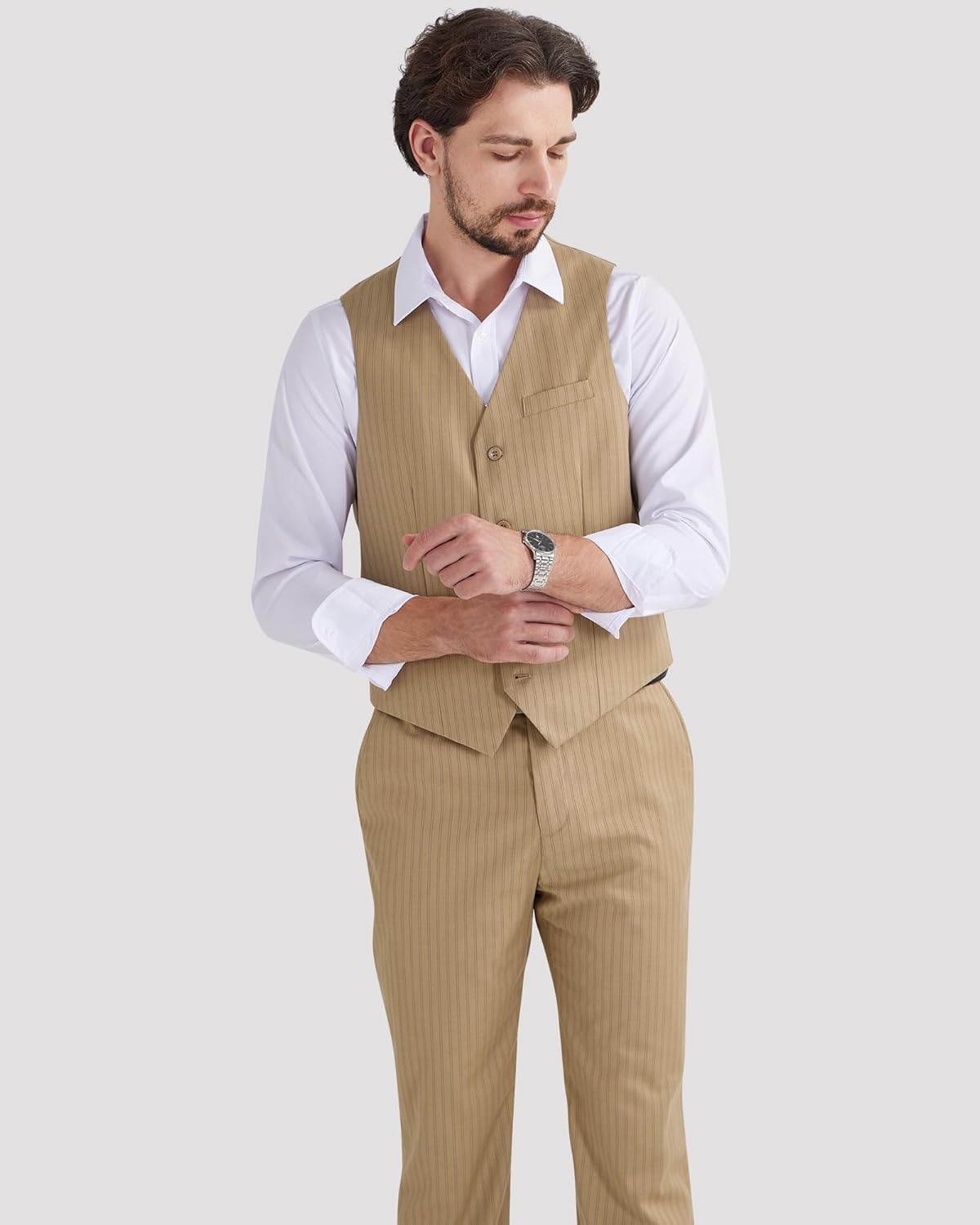 MAGE MALE Men's Pinstripe Suit 2 Piece Vest and Pants Set Wedding Groomsmen Summer Slim Fit Formal Prom Tuxedo - Image 6