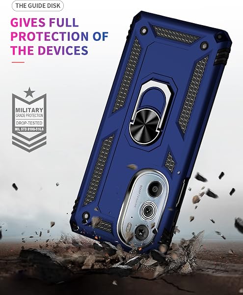 Cover per Motorola Moto Edge 30 PRO/Edge+ 2022,+ Vetro Temperato, Custodia per Motorola Moto Edge 30 PRO/Edge+ 2022 Cover a 360°Girevole Ring Hybrid Armor Bumper TPU Case Protettiva Shell,Blu - 4