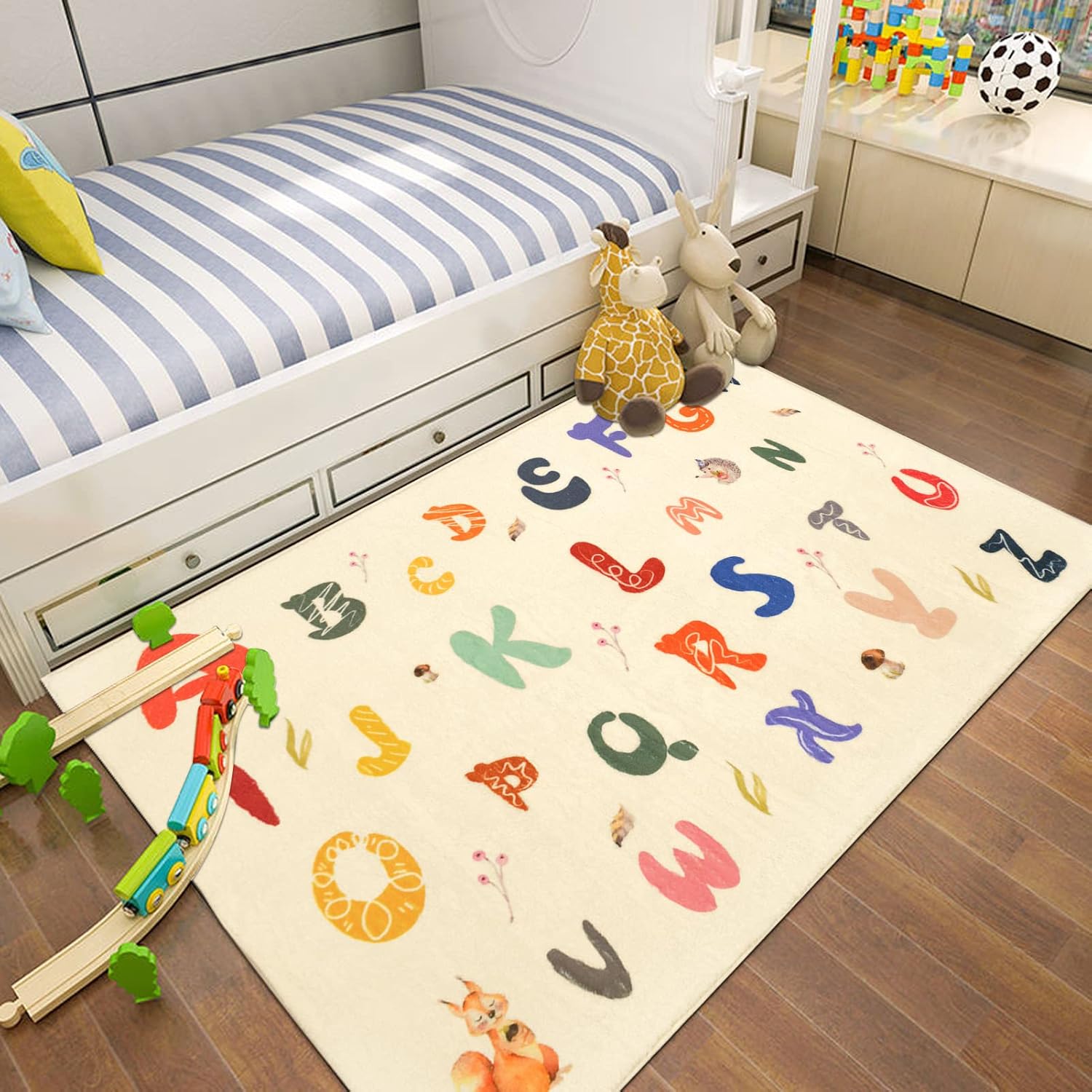 TEALP Kids Playmat ABC Rugs for Kids Bedroom 5Ft Elementary Alphabet Area Rugs Cute