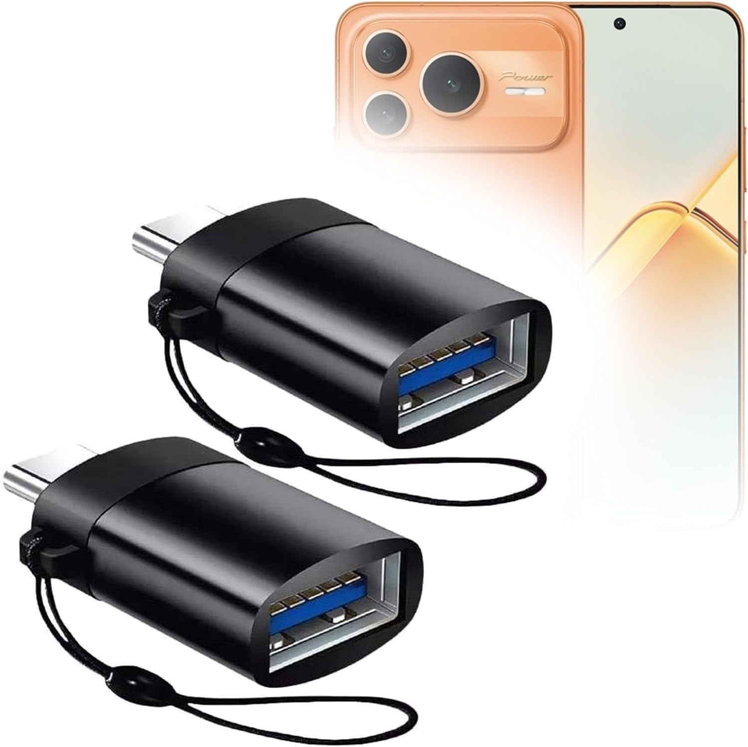BoxWave Cable Compatible with Honor Power2 - USB-C to A PortChanger (2-Pack), USB Type-C OTG USB Portable Keychain - Slate Black