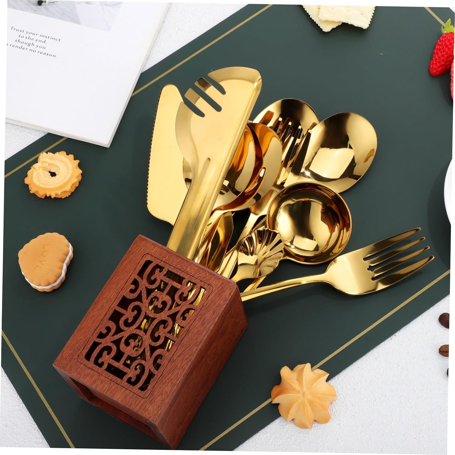 PRETYZOOM 11pcs Stainless Steel Serving Utensils Set Cutlery for Buffet Catering Parties Events Includes Spoons Tongs Forks Elegant Design Dishwasher Safe